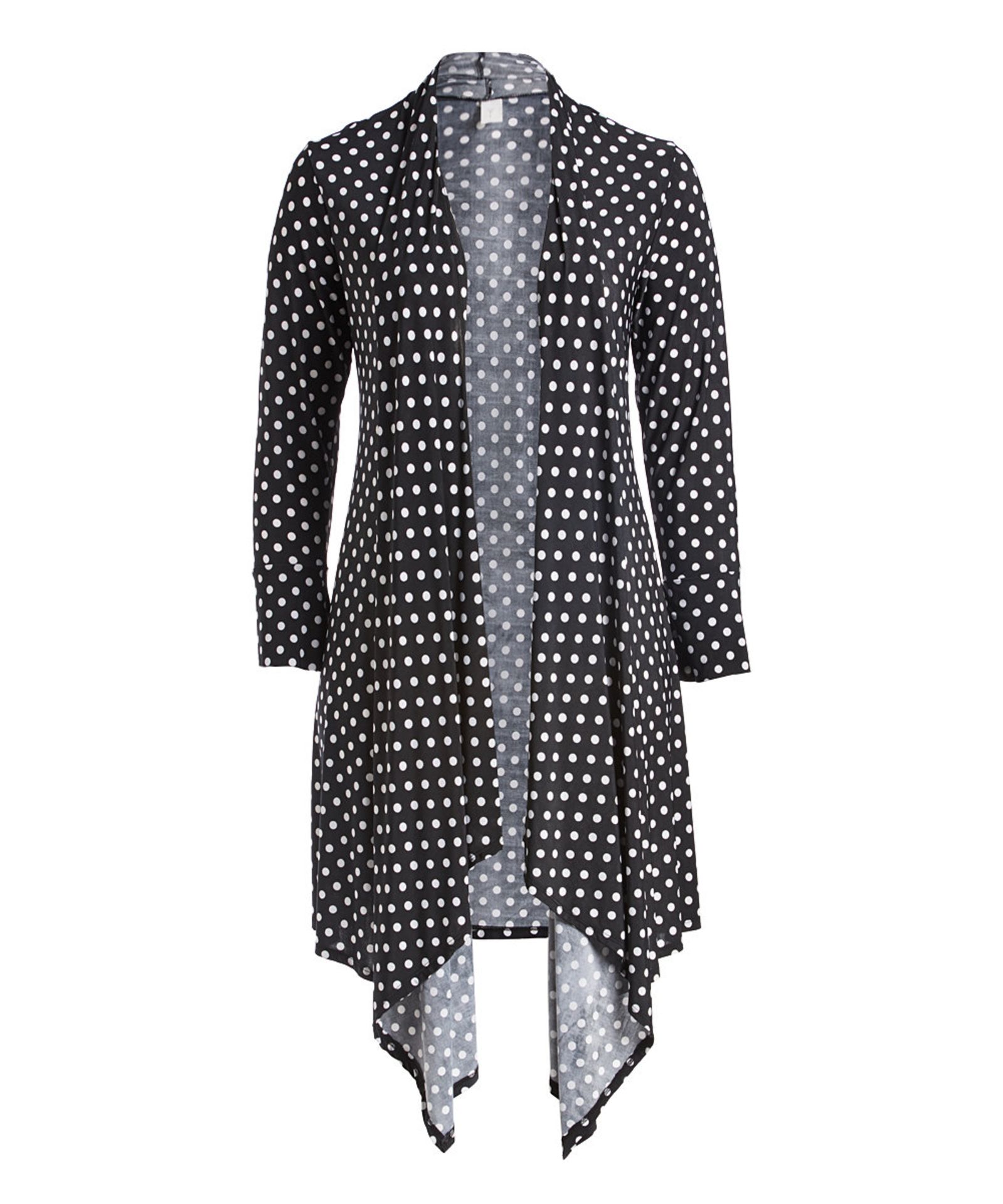 Black & White Polka Dot Shawl-Collar Duster - Plus (Us Size: 3X) [Ref: 35245954]