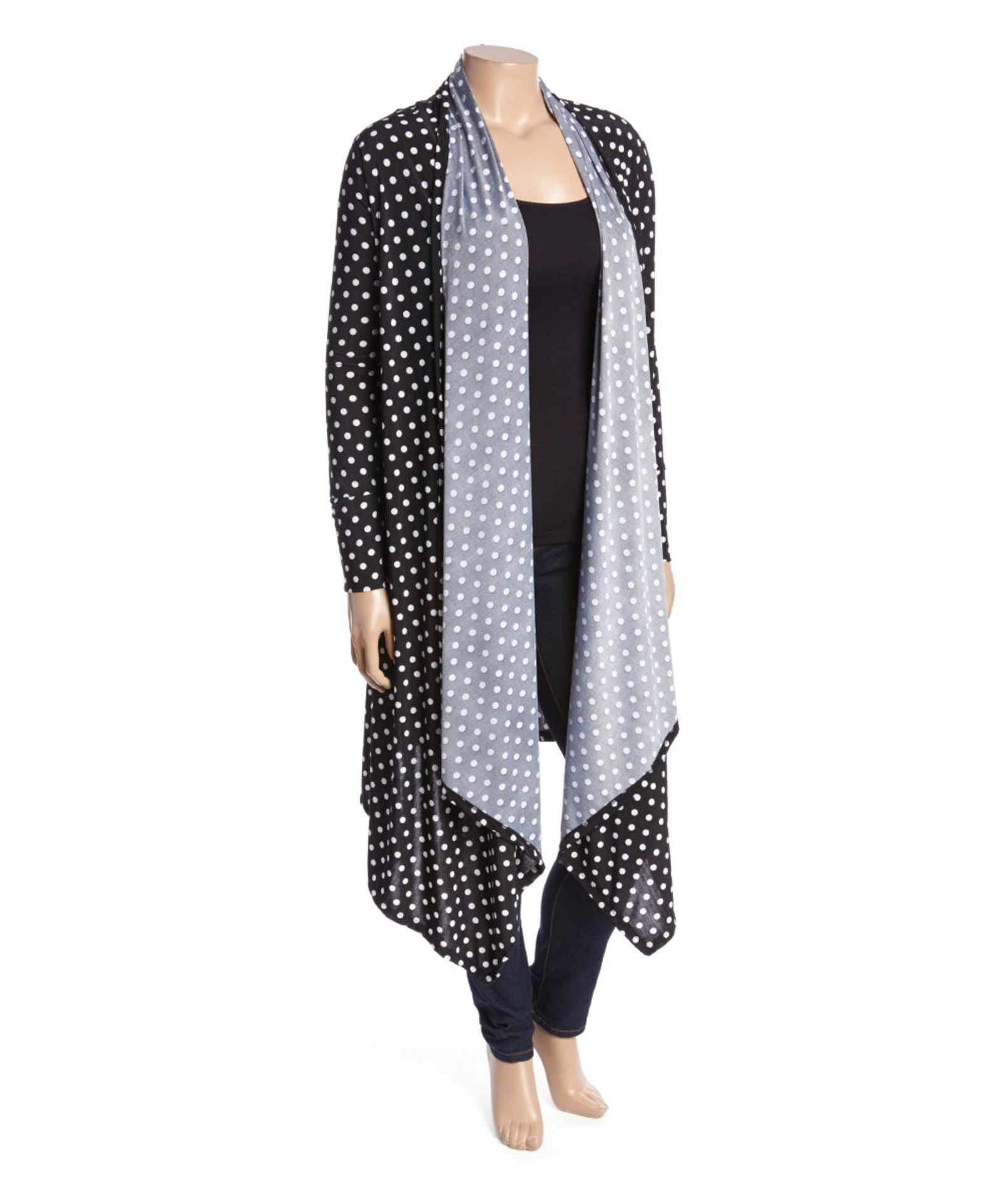 Black & White Polka Dot Shawl-Collar Duster - Plus (Us Size: 3X) [Ref: 35245954] - Image 2 of 3