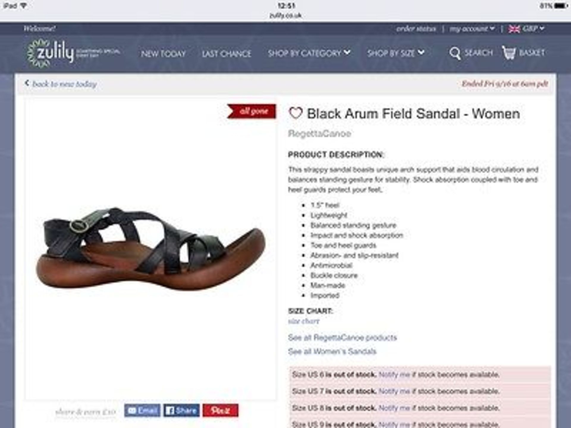 RegettaCanoe Black Field Arum Sandal, size 4, RRP £85.99 (New with box) - Image 3 of 4