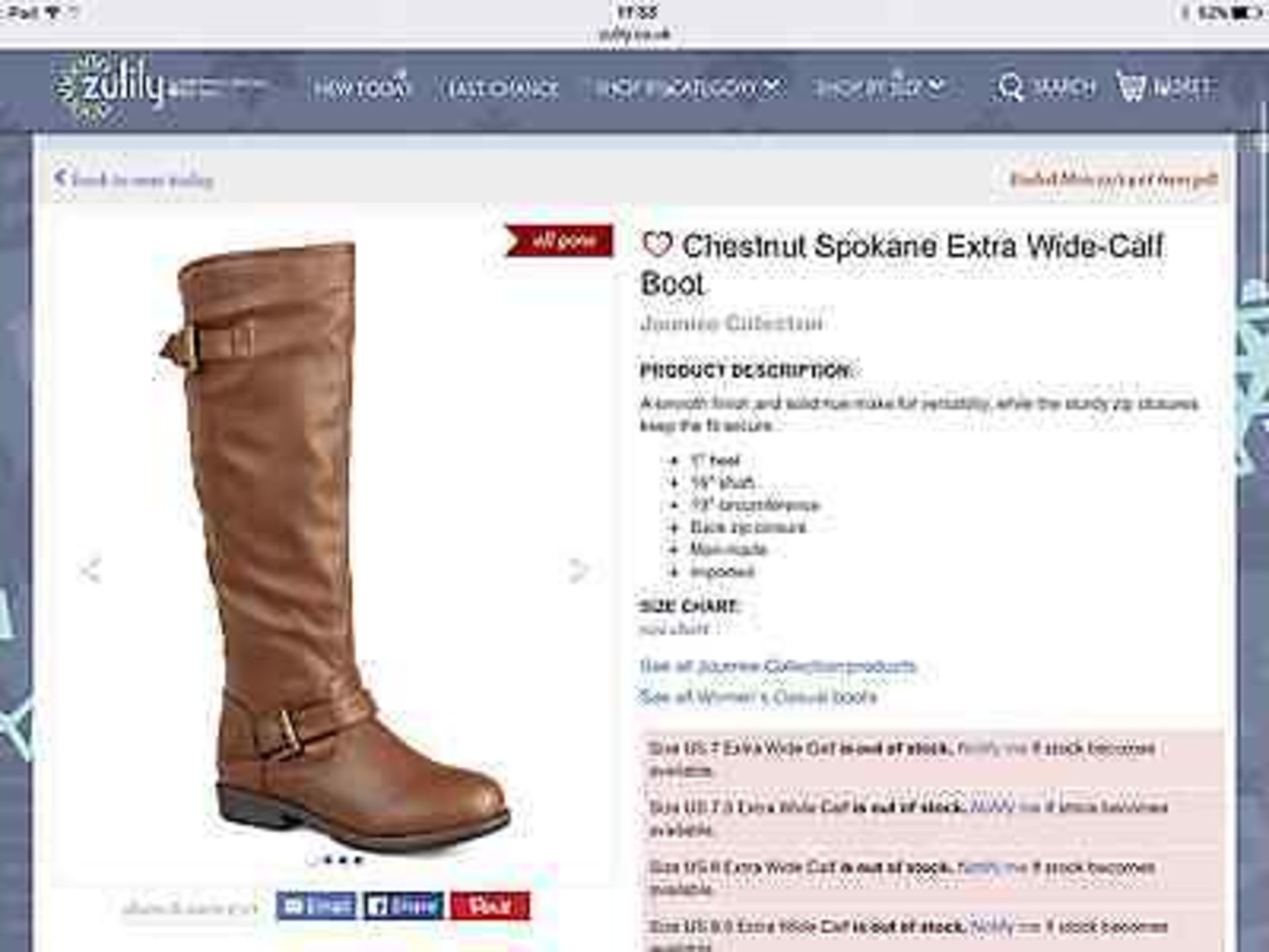 Journee Collection Chestnut Spokane Extra-Wide Calf Boot, Size Eur 39.5 (New with box) - Image 5 of 6