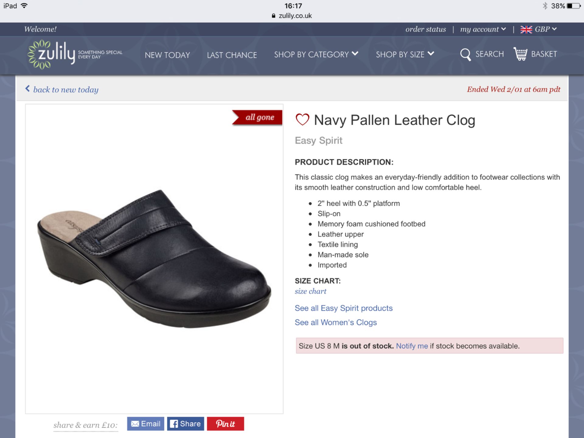 Easy Spirit Navy Pallen Leather Clog, Size Eur 37 (New with box) - Image 3 of 4