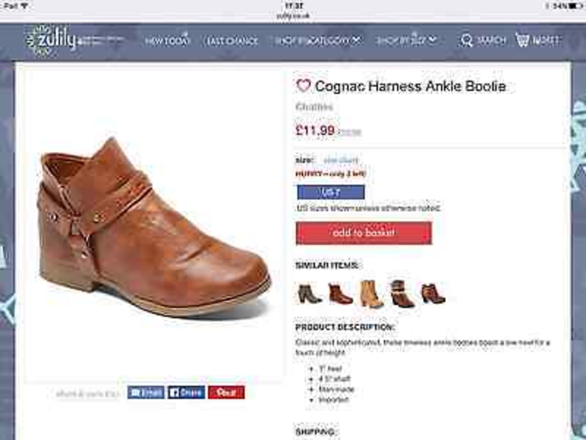 Chatties Cognac Harness Ankle Bootie, Size Eur 34, RRP £53.99 (New without box) - Image 3 of 4