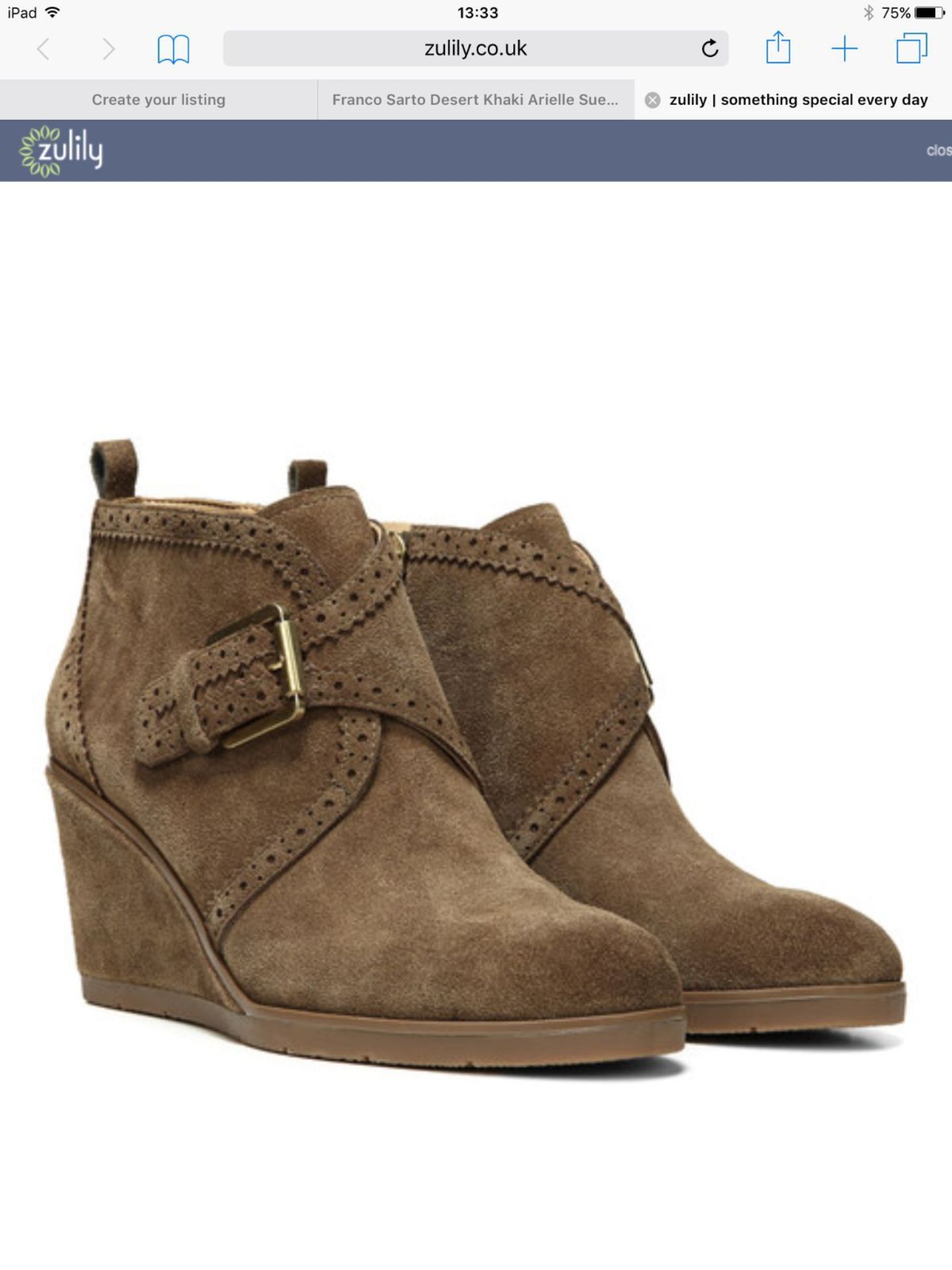 Franco Sarto Desert Khaki Arielle Suede Wedge Bootie, Size UK 6, RRP £151.99 (New with box)