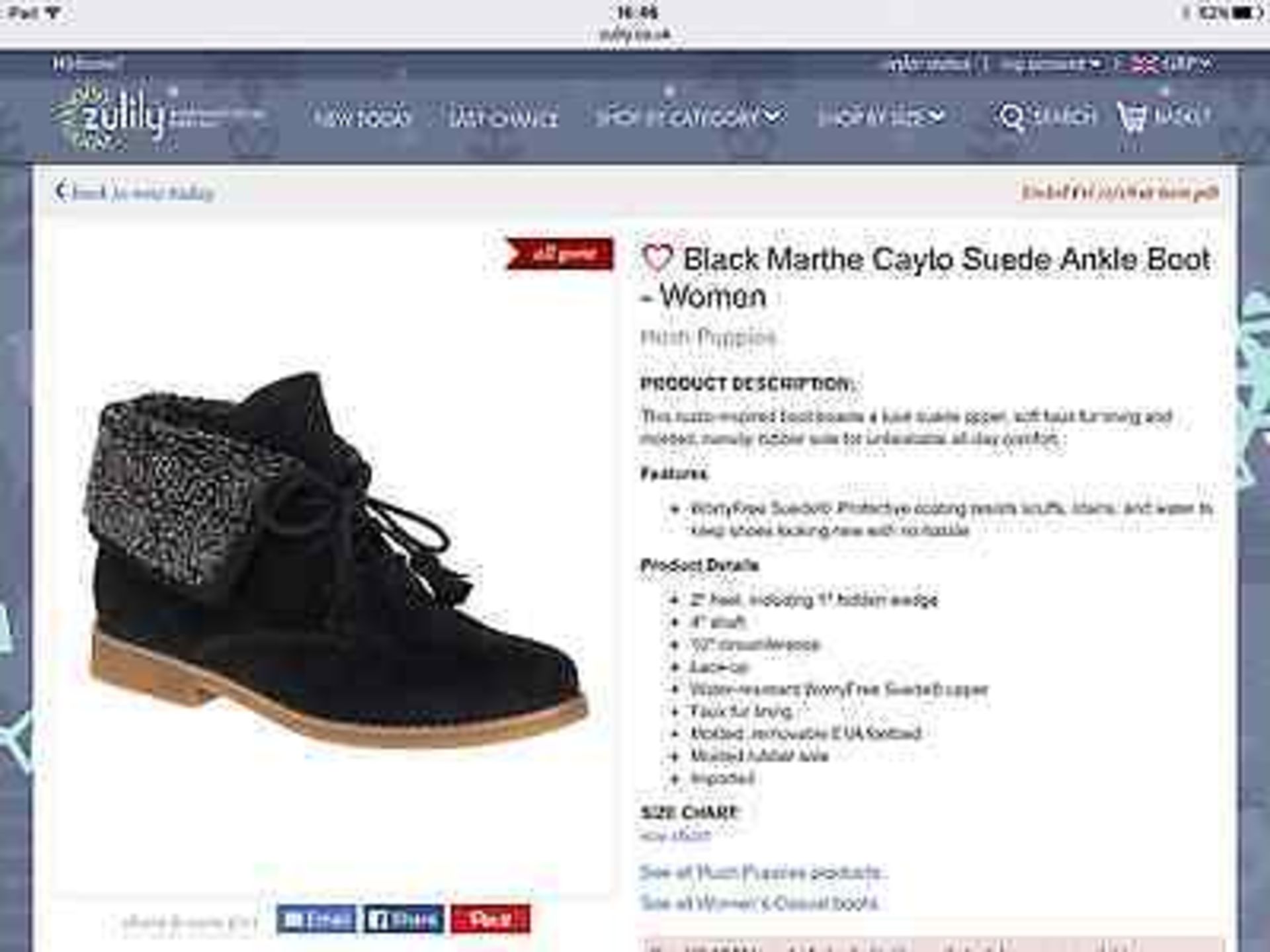 Hush Puppies Black Suede Martha Cayto Ankle Boot, Size UK 7, RRP £100 (New with box) - Image 2 of 12