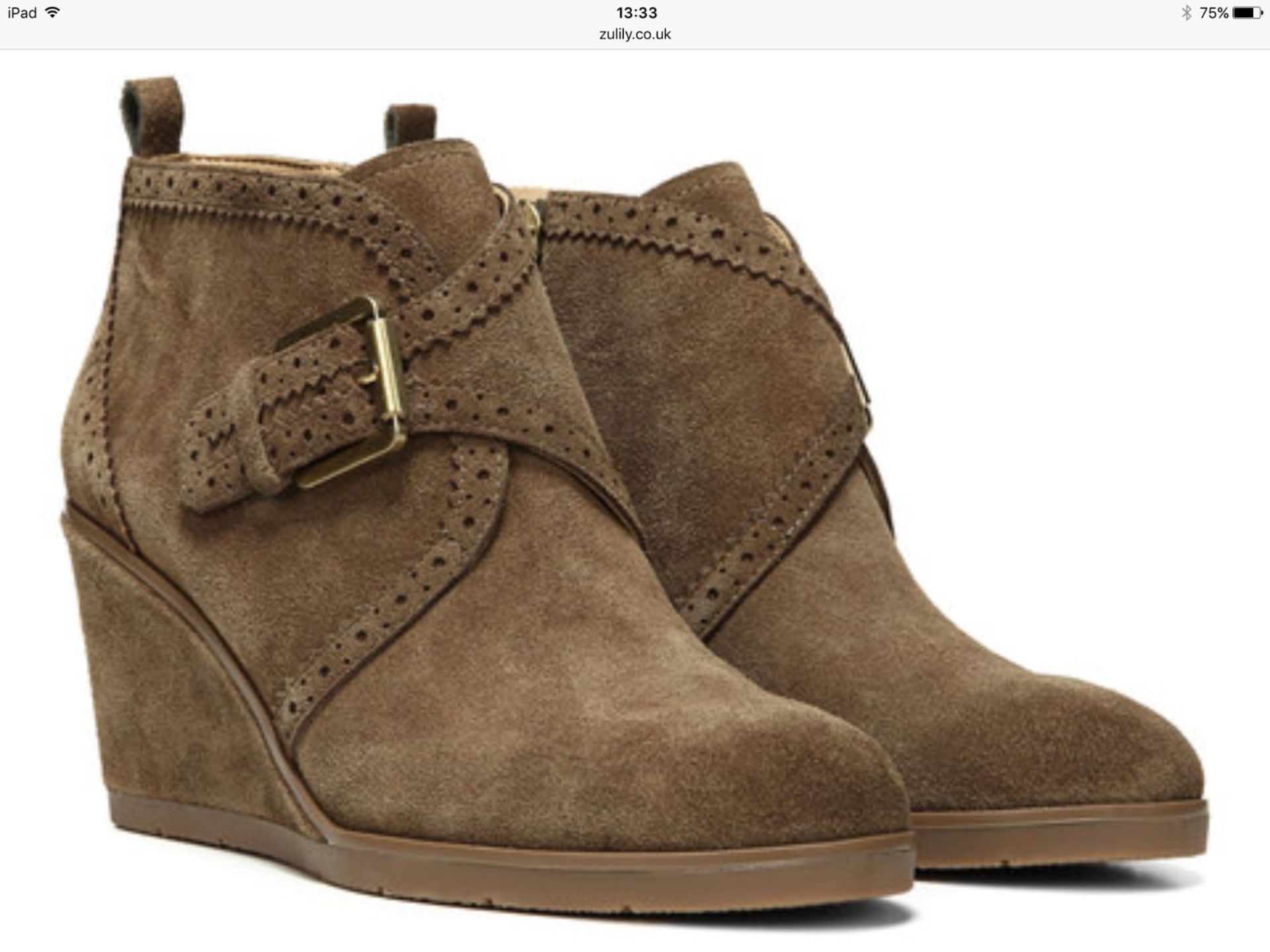 Franco Sarto Desert Khaki Arielle Suede Wedge Bootie, Size UK 6, RRP £151.99 (New with box) - Image 2 of 8