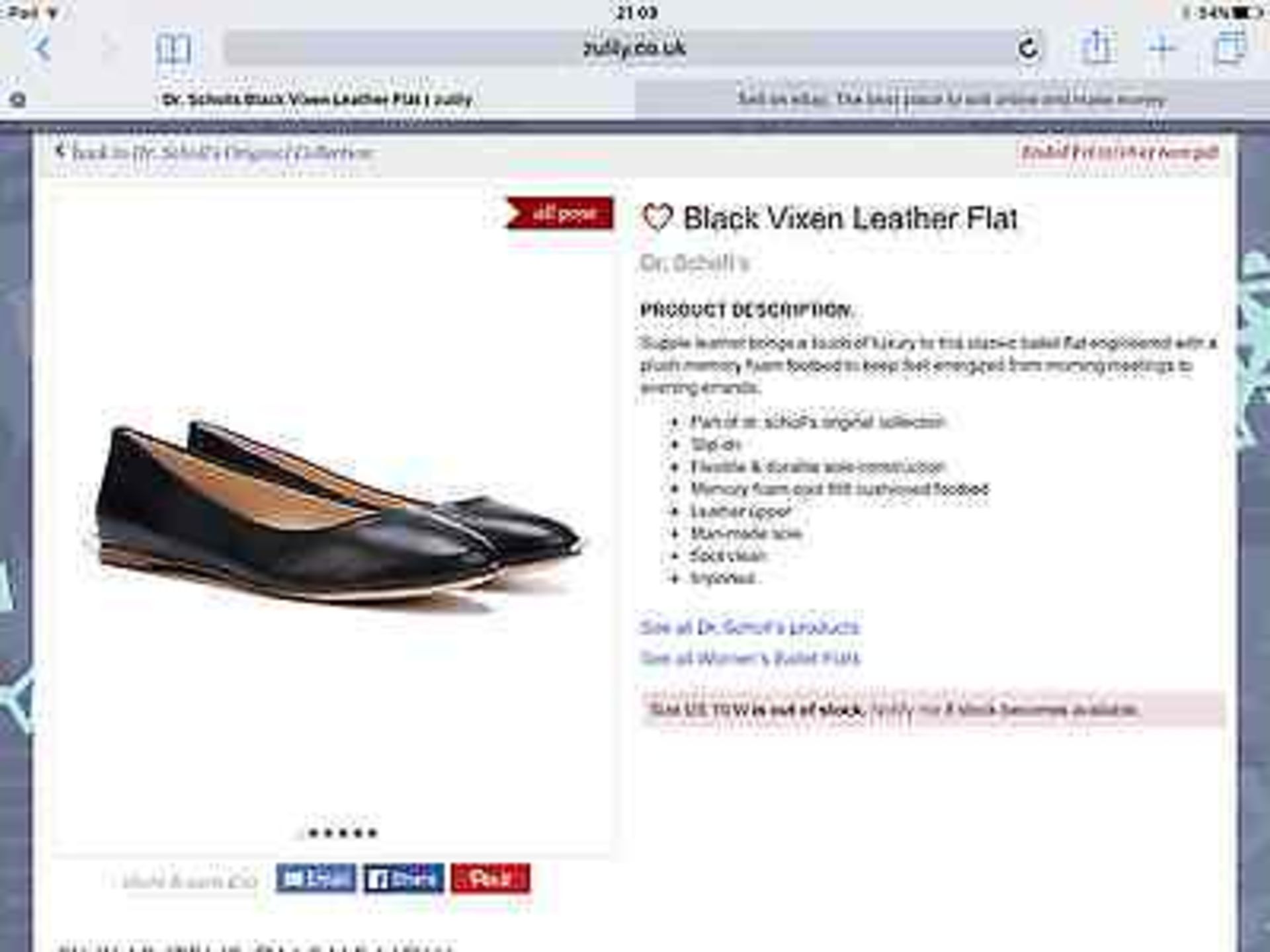 Dr Scholl's Black Vixen Leather Flat, Size 6 (New with box) - Image 8 of 8