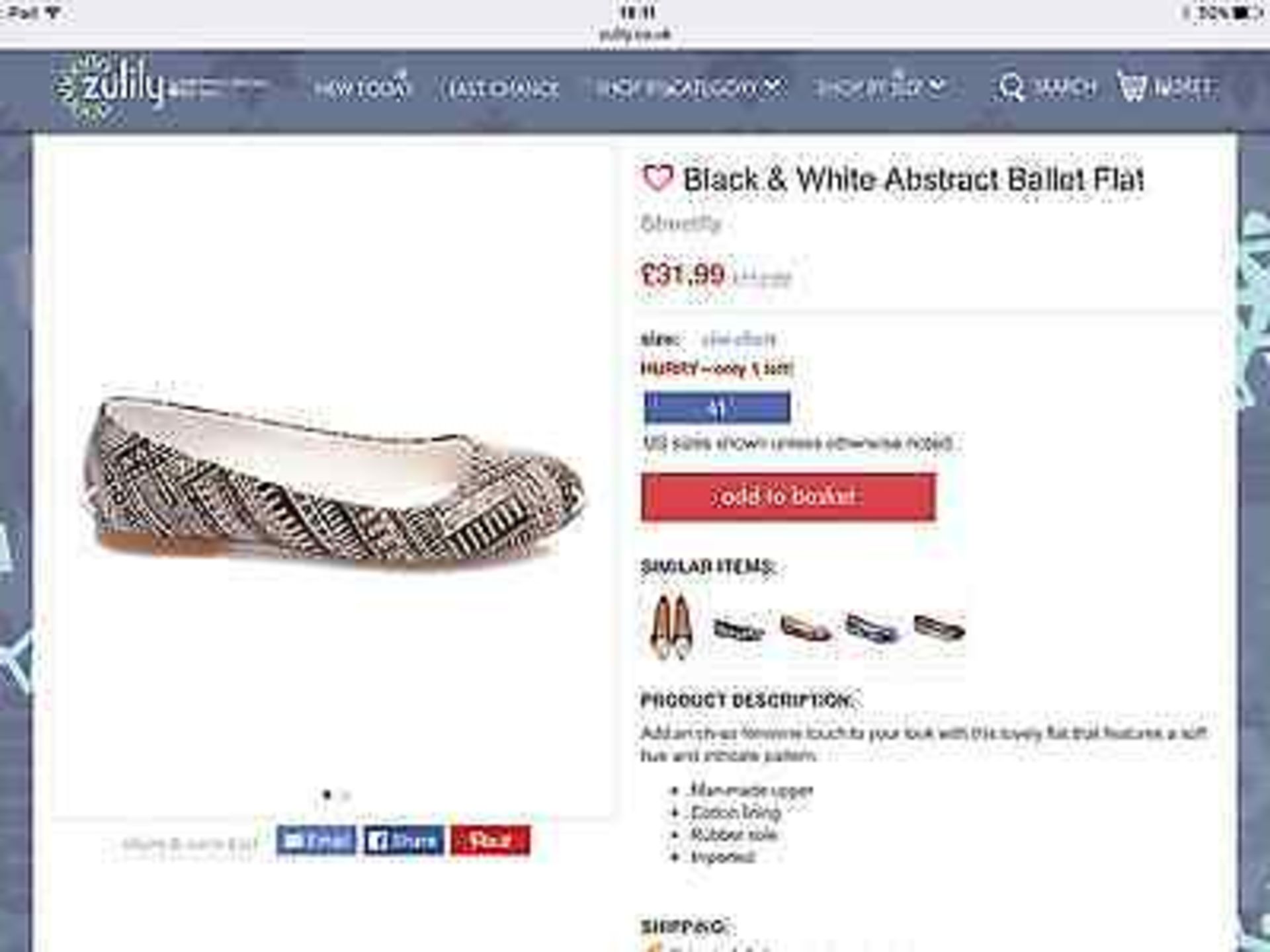 Streetfly Black & White Abstract Ballet Flat, Size UUe 41, RRP £112.99 (New with box) - Image 4 of 4