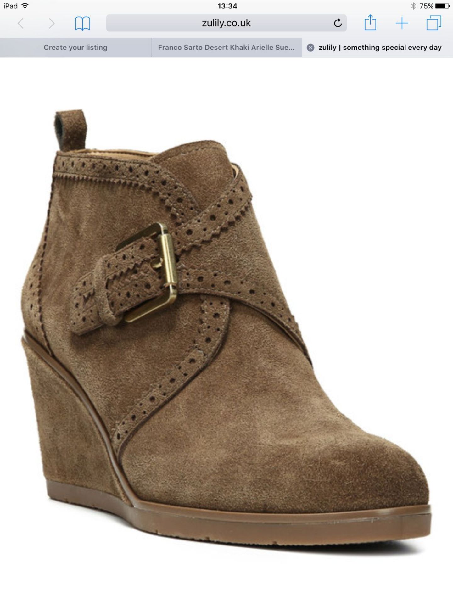 Franco Sarto Desert Khaki Arielle Suede Wedge Bootie, Size UK 6, RRP £151.99 (New with box) - Image 7 of 8