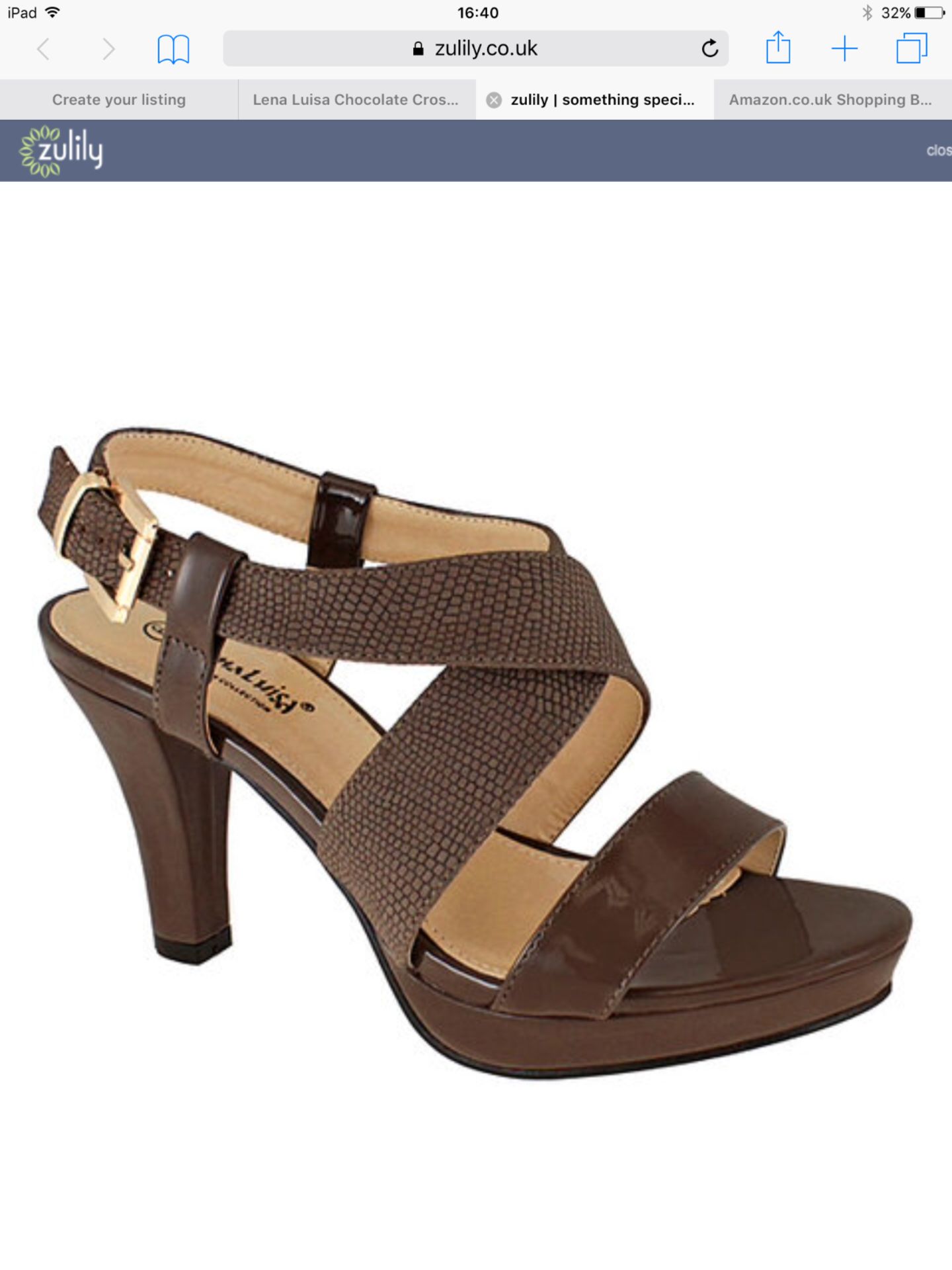 Lena Luisa Chocolate Crossover Daphny Lizard Embossed Sandal, Size Eur 38, RRP (New with box)