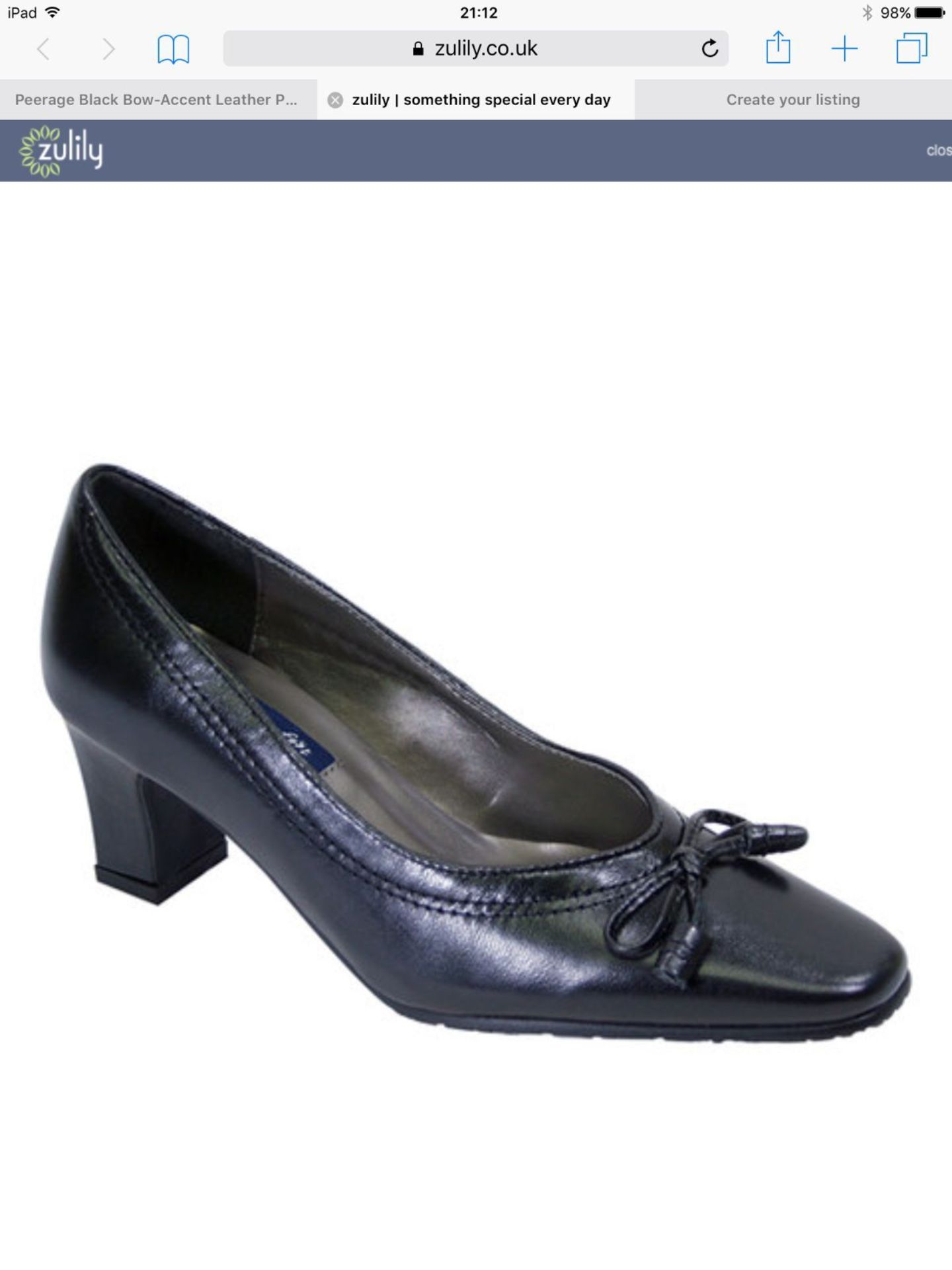 Peerage Black Bow-Accent Leather Shoe, Size Eur 43 WW (New with box)