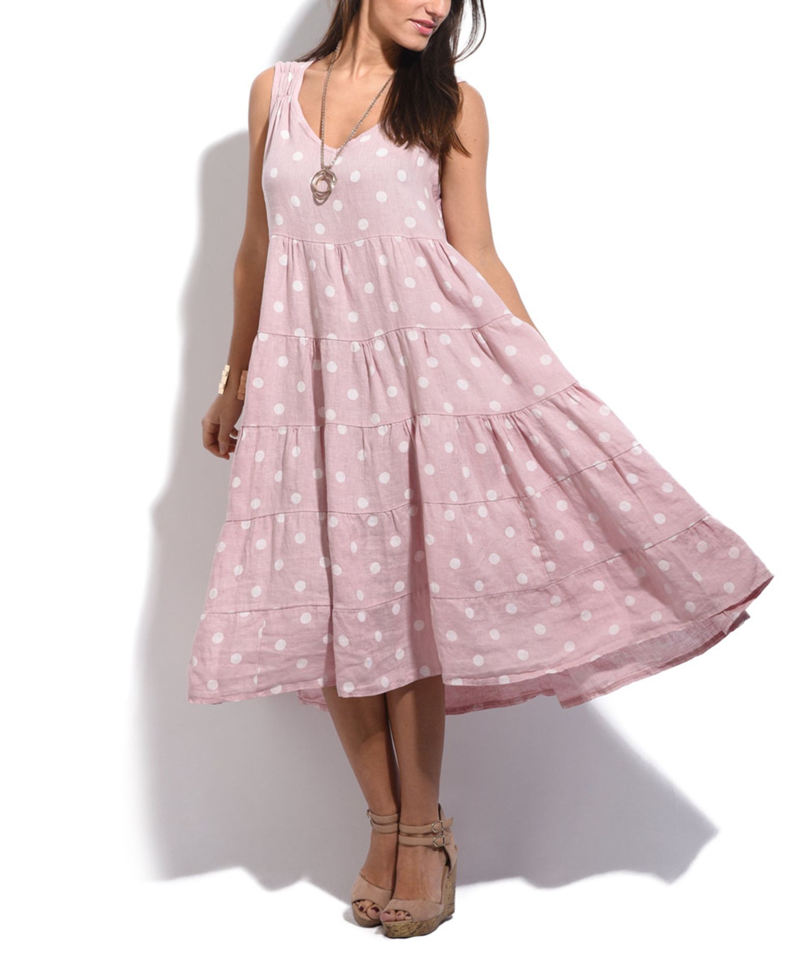 Manifest   La Fille du Couturier Old Rose Polka Dot Linen Tiered Sleeveless Dress - Plus Too (Us - Image 23 of 64