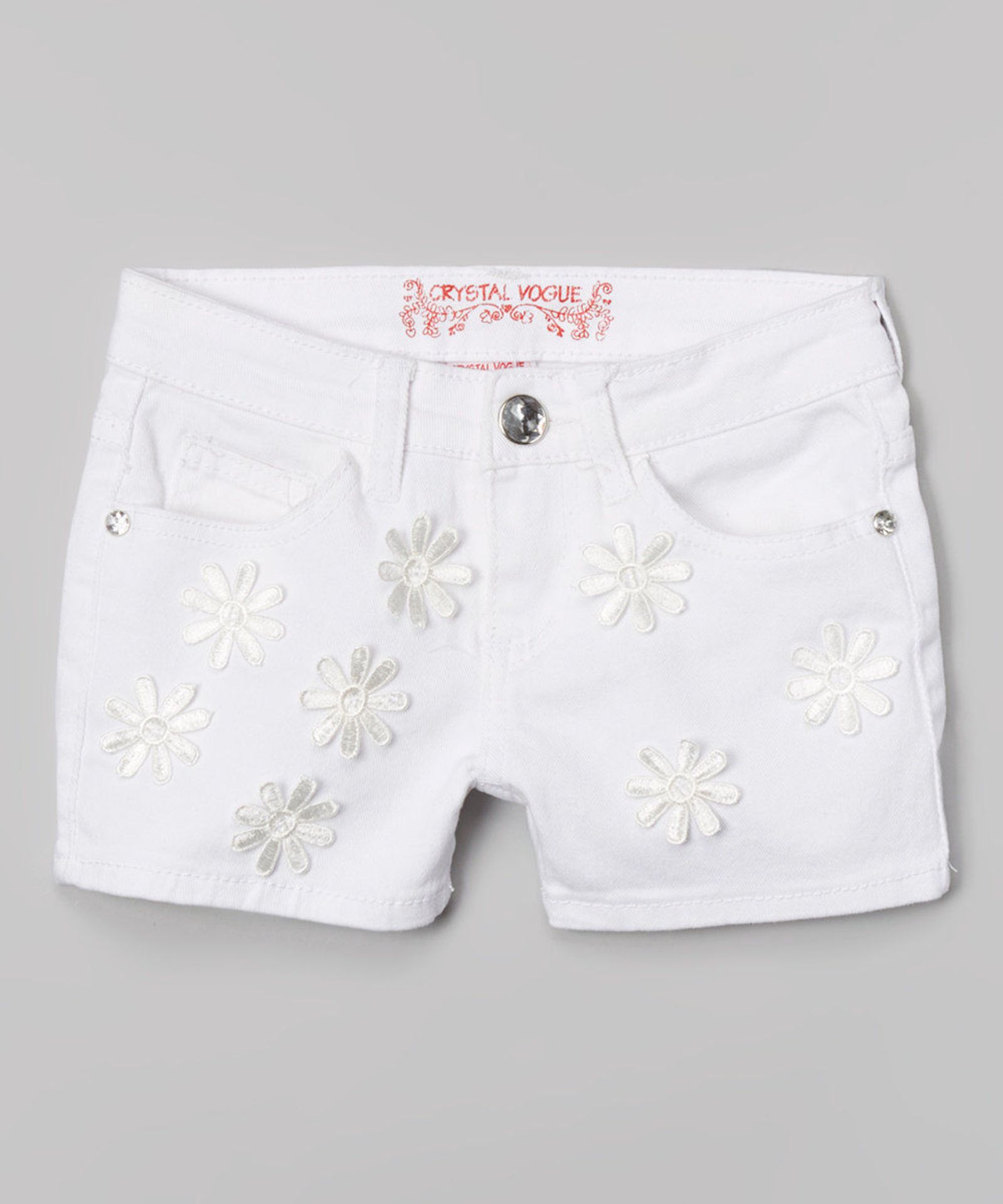 Crystal Vogue, White Floral Embroidered Denim Shorts - Girls, Size 14 Years (New with tags) [Ref: