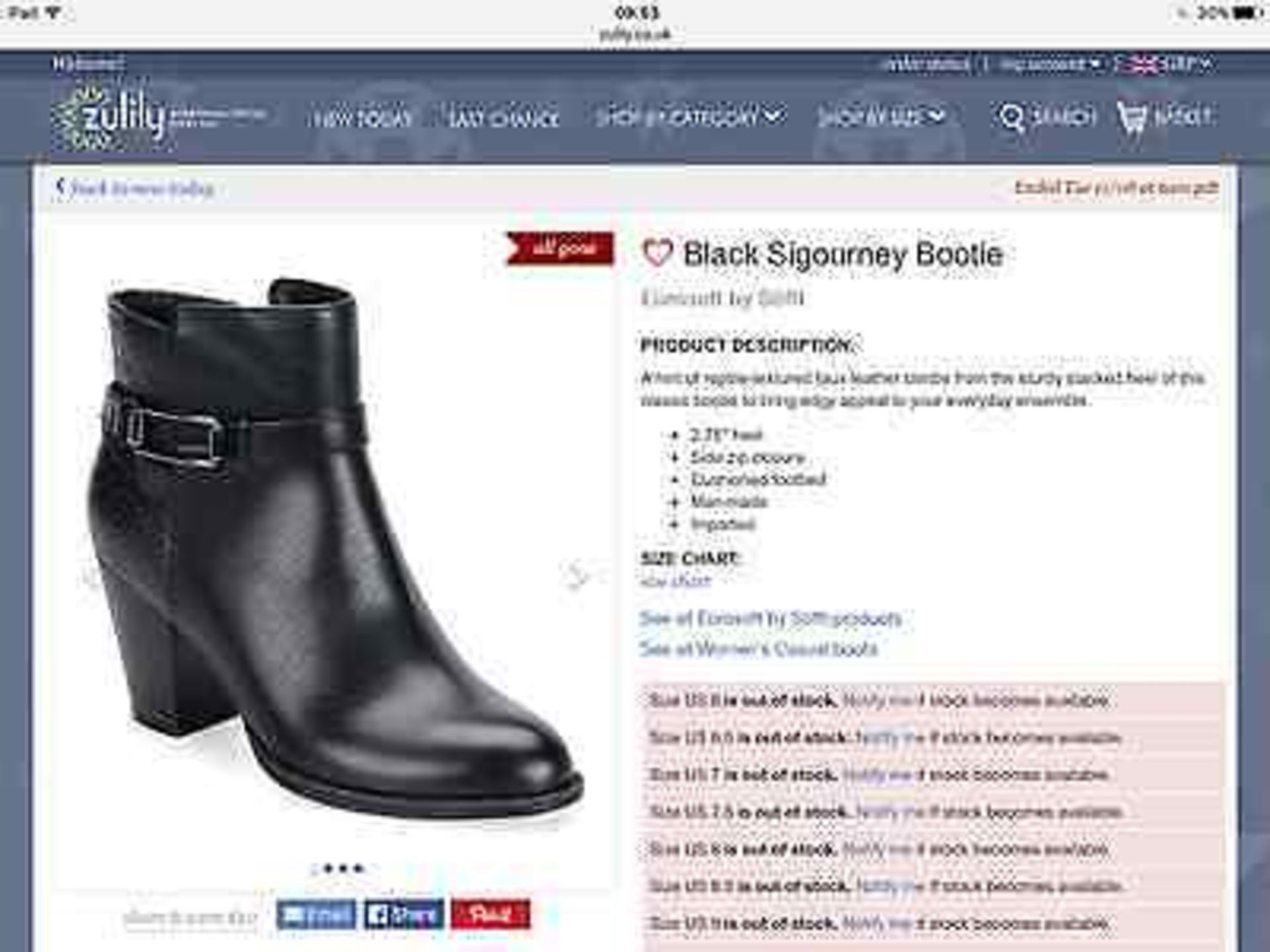 Euro Soft Black Sigourney Ankle Boot, Size EUR 38 (New with box) [Ref: ] - Image 5 of 5