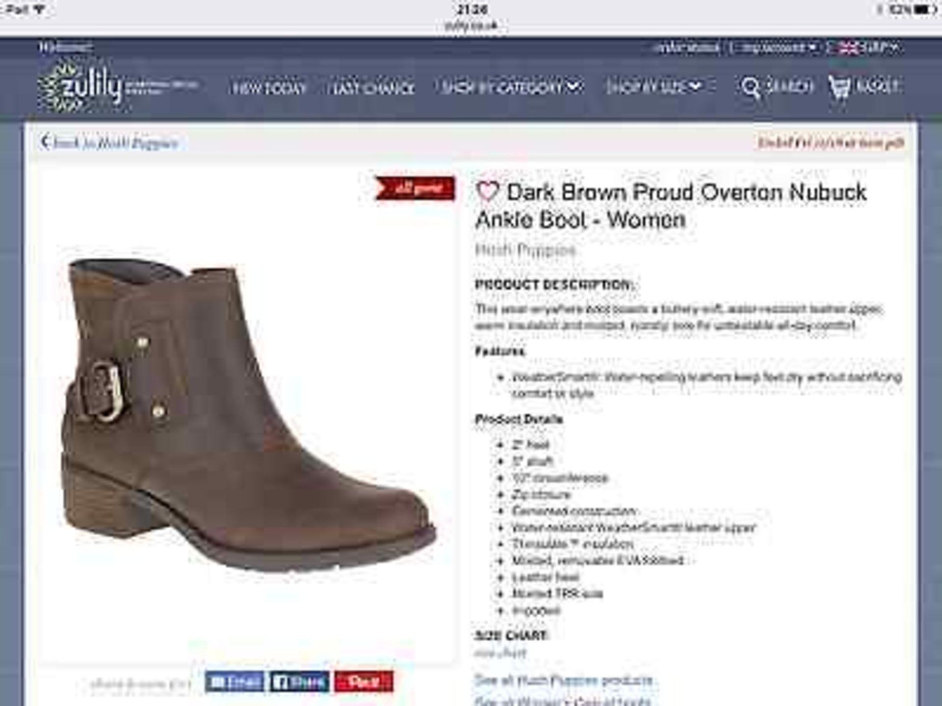 Hush Puppies Dark Brown Proud Overton Nubuck Boot, Size UK 5, RRP $130 (New with box) [Ref: ] - Image 2 of 9