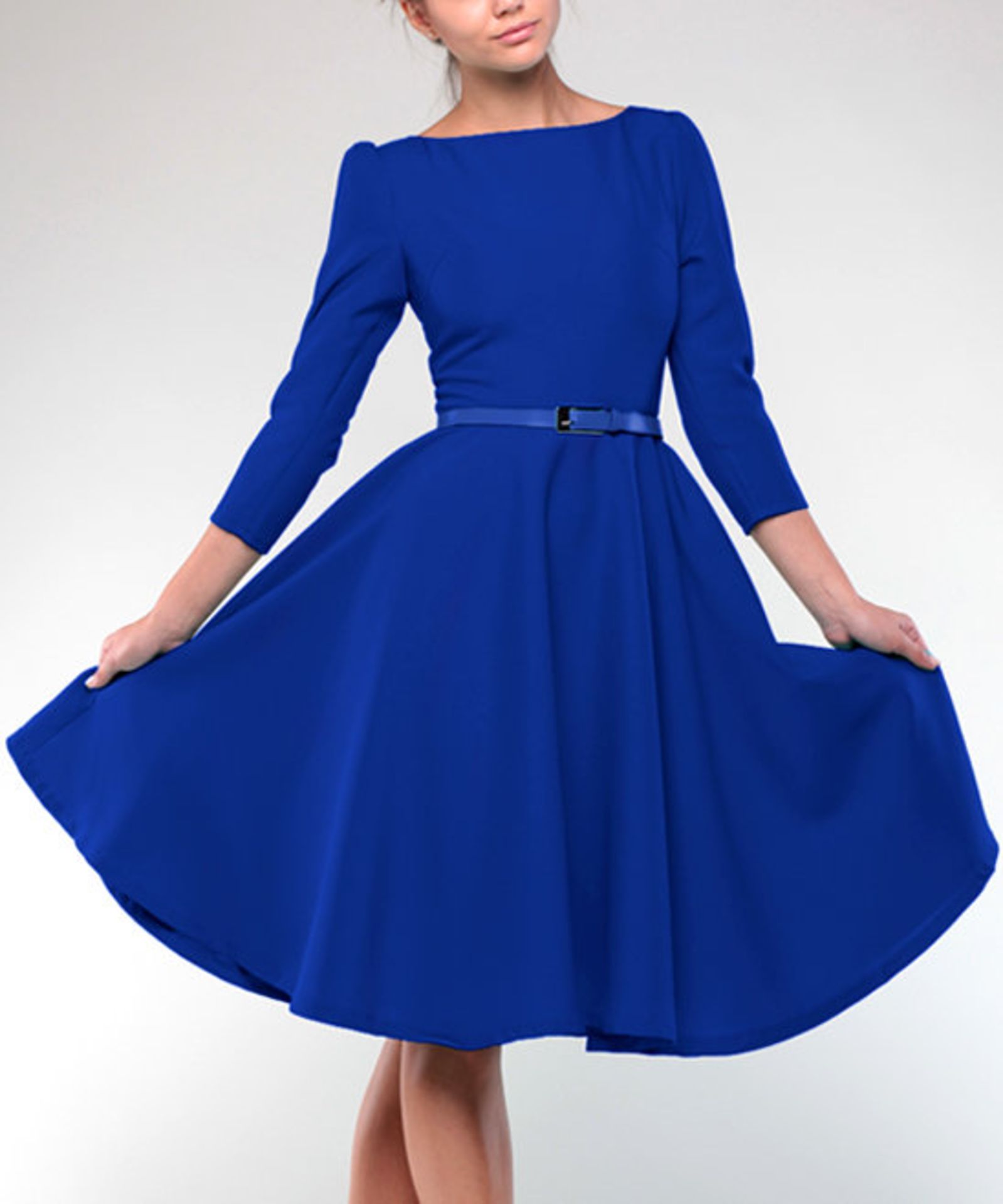 Laura Bettini Electric Blue Belted Boatneck A-Line Dress - Plus Too (Us Size: Us 4) [Ref: 41868157]