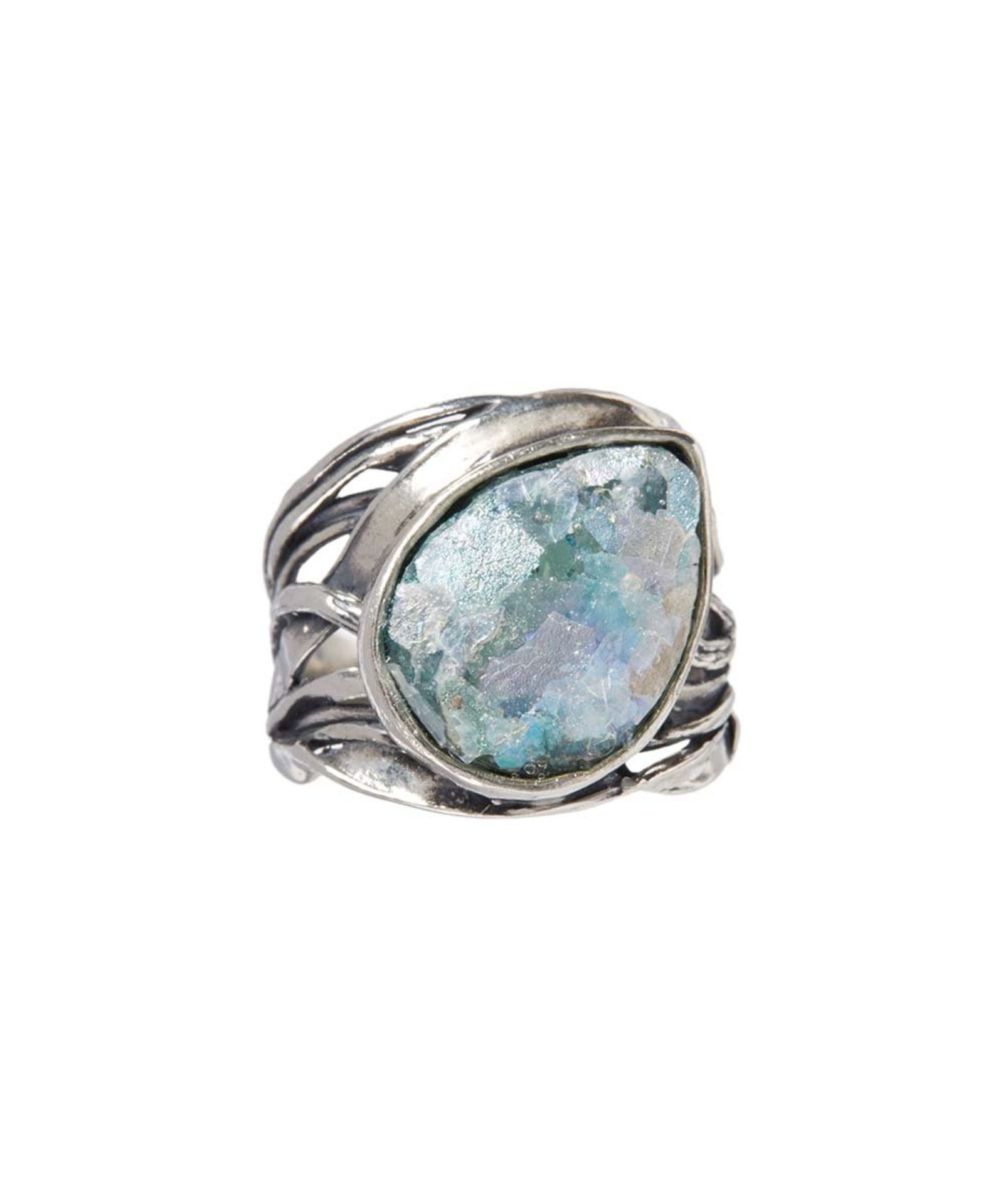 Or Paz Multi Roman Glass & Sterling Silver Pear-Cut Ring (Us Size: 7) [Ref: 40221649]