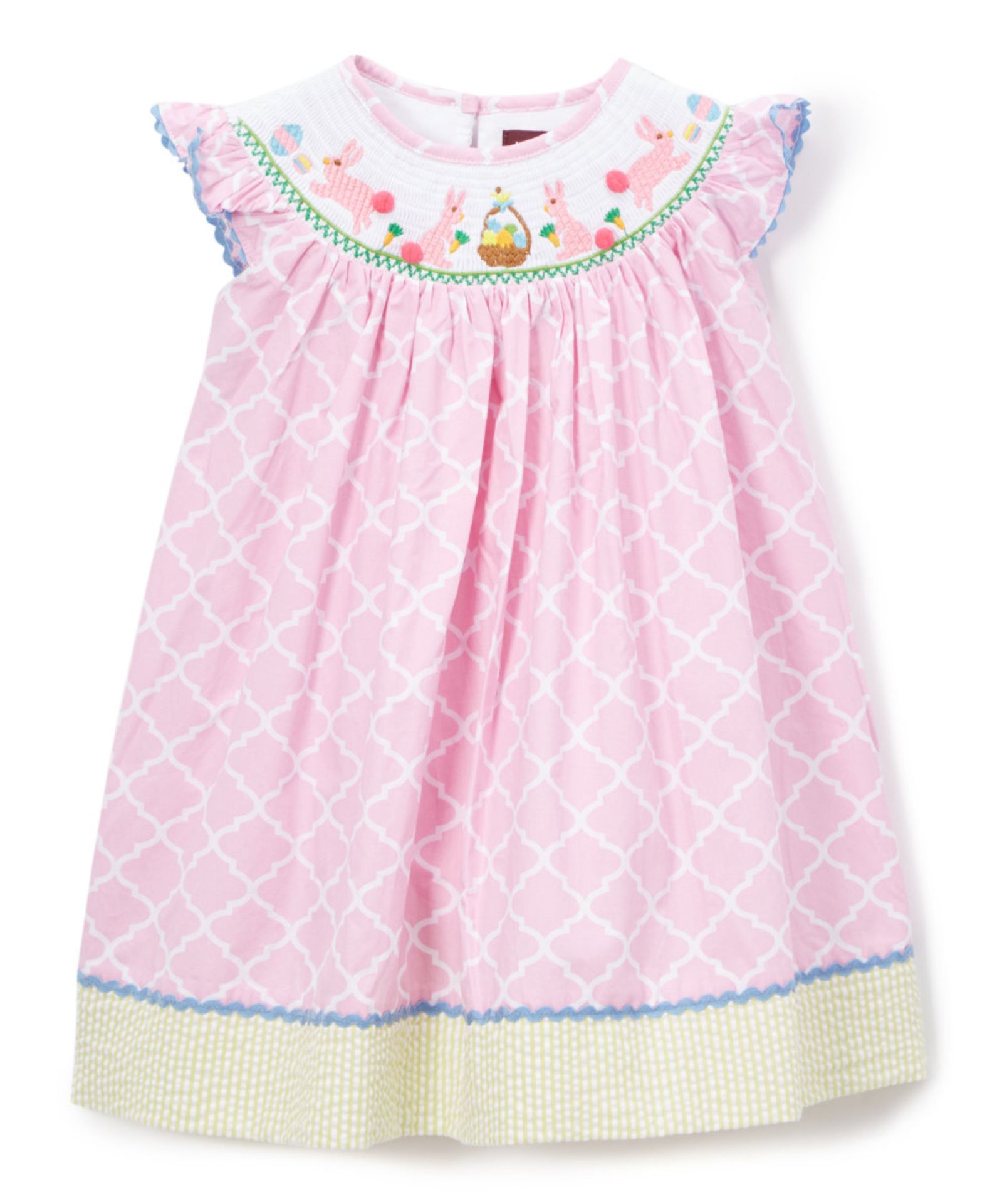 Lil Cactus Pink & White Rabbit Basket Bishop Dress - Infant & Toddler (Us Size: 12-24 Mths) [Ref: