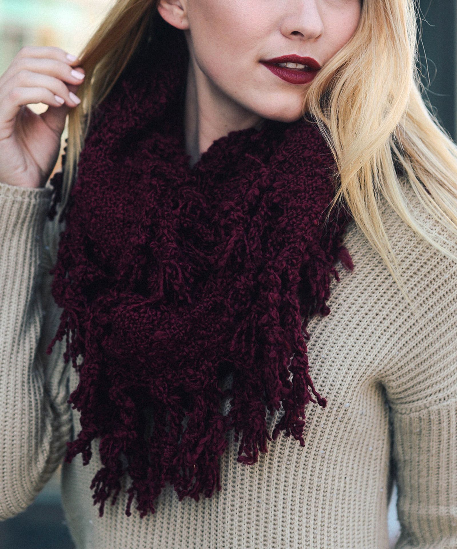 Leto Collection Maroon Fringe Infinity Scarf (Us Size: One Size) [Ref: 42554847-1]
