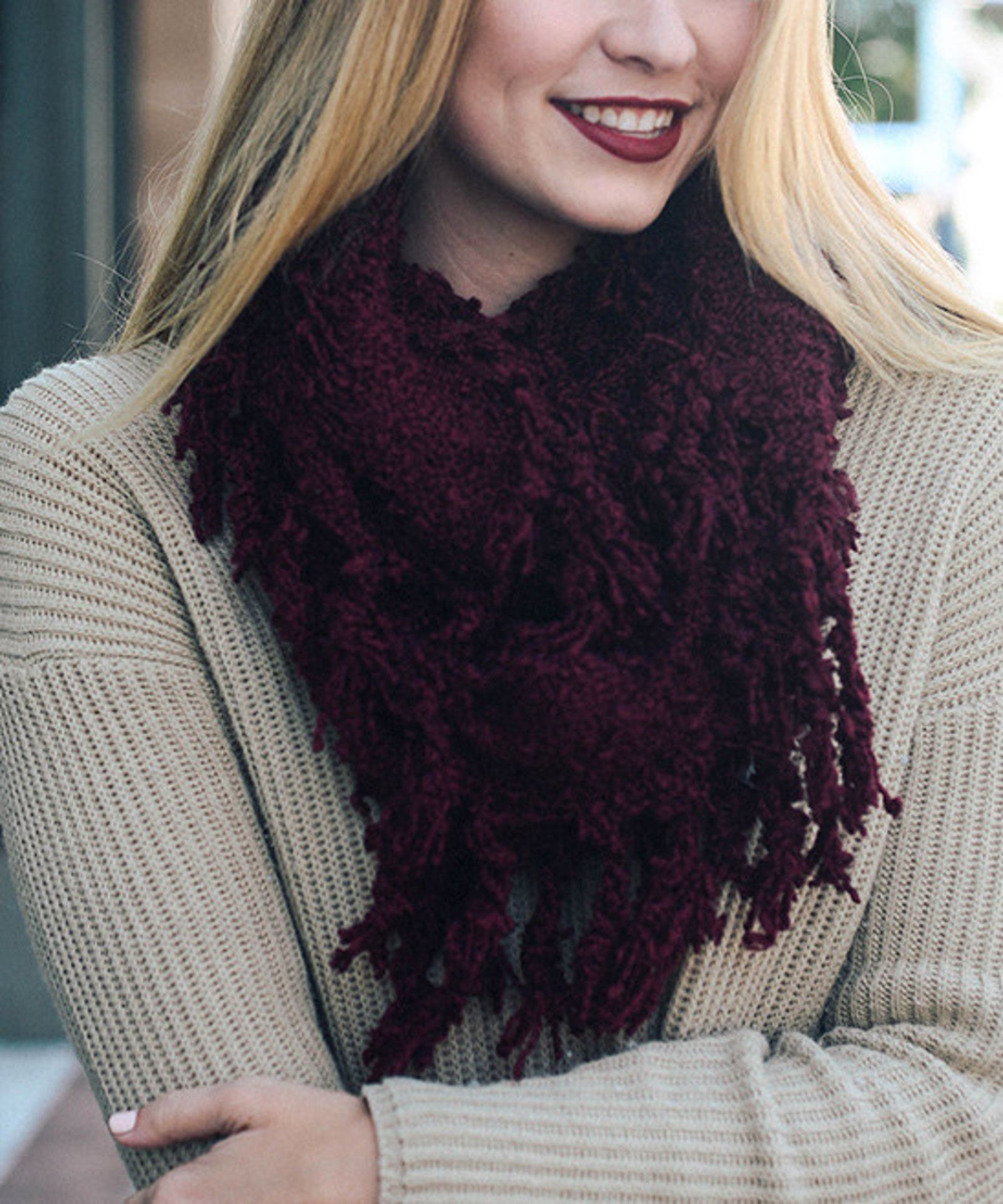 Leto Collection Maroon Fringe Infinity Scarf (Us Size: One Size) [Ref: 42554847-1] - Image 2 of 2