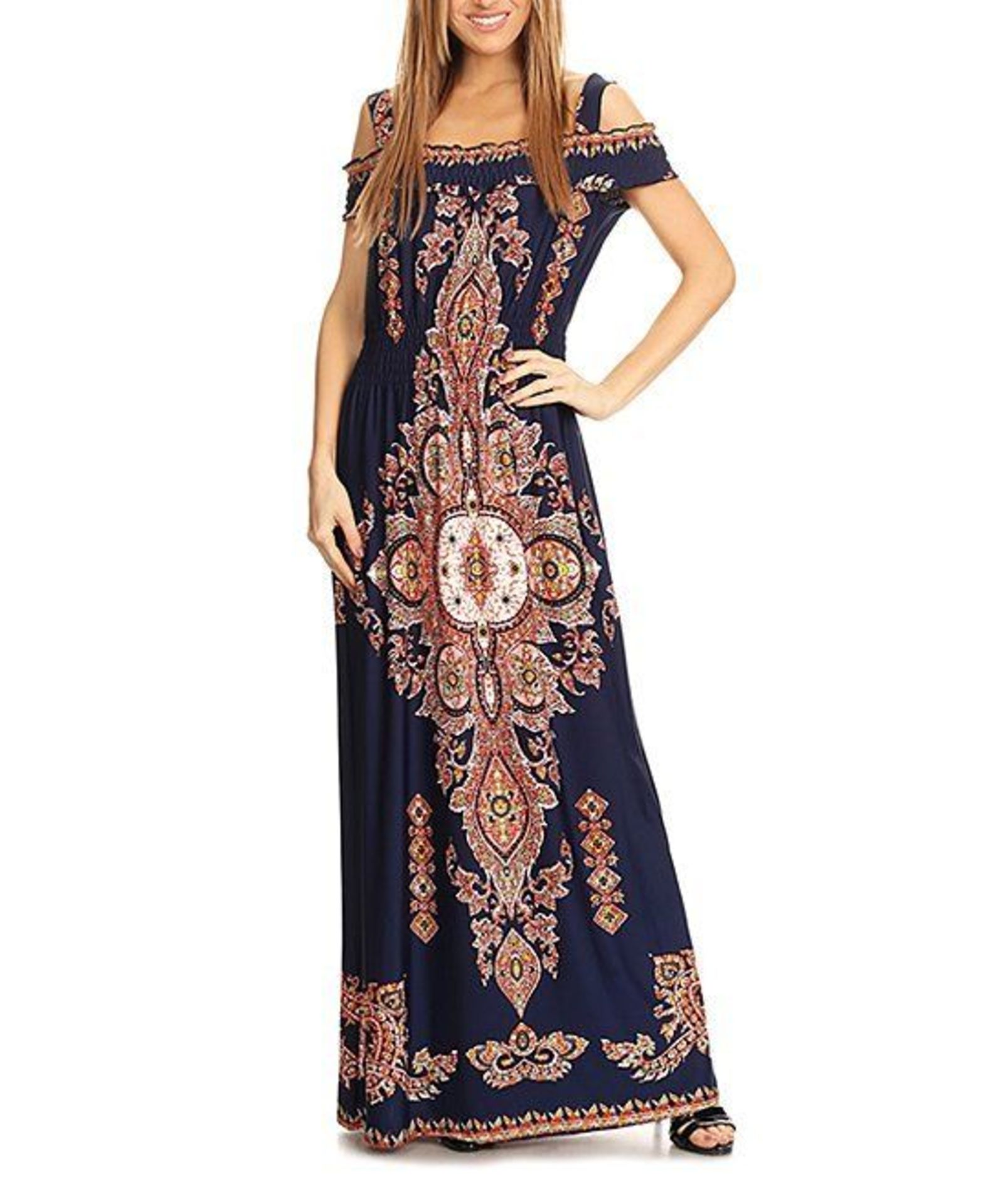 Bellaberry Usa Navy Geometric Off-Shoulder Maxi Dress - Plus(Uk 22/24:Us 18/20) (New With Tags) [