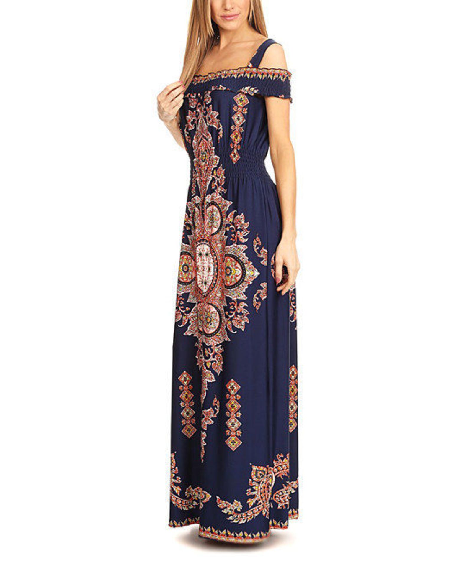 Bellaberry Usa Navy Geometric Off-Shoulder Maxi Dress - Plus(Uk 22/24:Us 18/20) (New With Tags) [ - Image 2 of 3