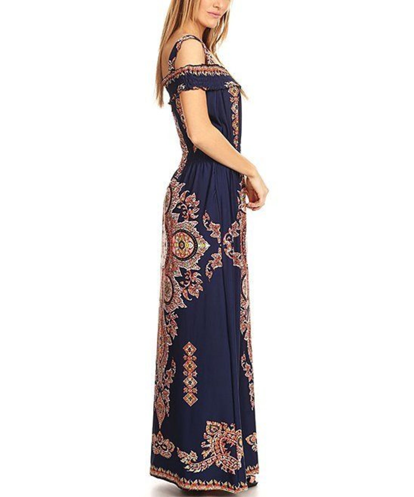 Bellaberry Usa Navy Geometric Off-Shoulder Maxi Dress - Plus(Uk 22/24:Us 18/20) (New With Tags) [ - Image 3 of 3
