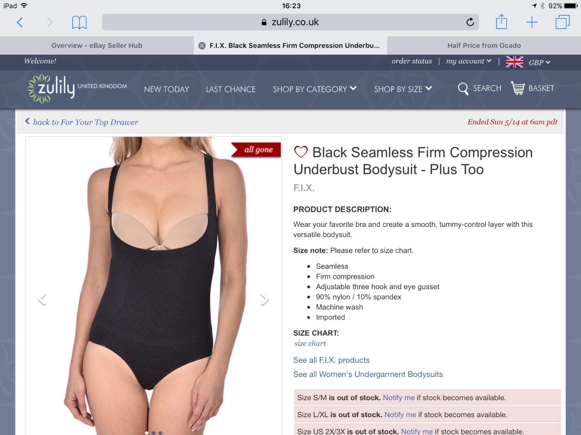 F.I.X. Black Seamless Firm Compression Underbust Bodysuit, Size S/M (New With Tags) [Ref: -T-] - Image 4 of 5