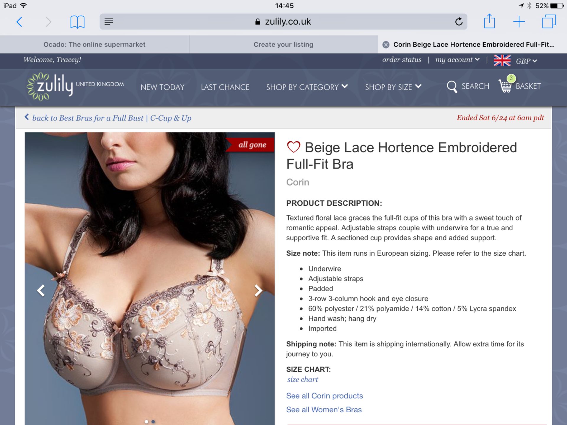 Corina Beige Lace Hortence Embroidered Full-Fit Bra, Size 38 Ddd F, Rrp 58.99 (New With Tags) [ - Image 3 of 4
