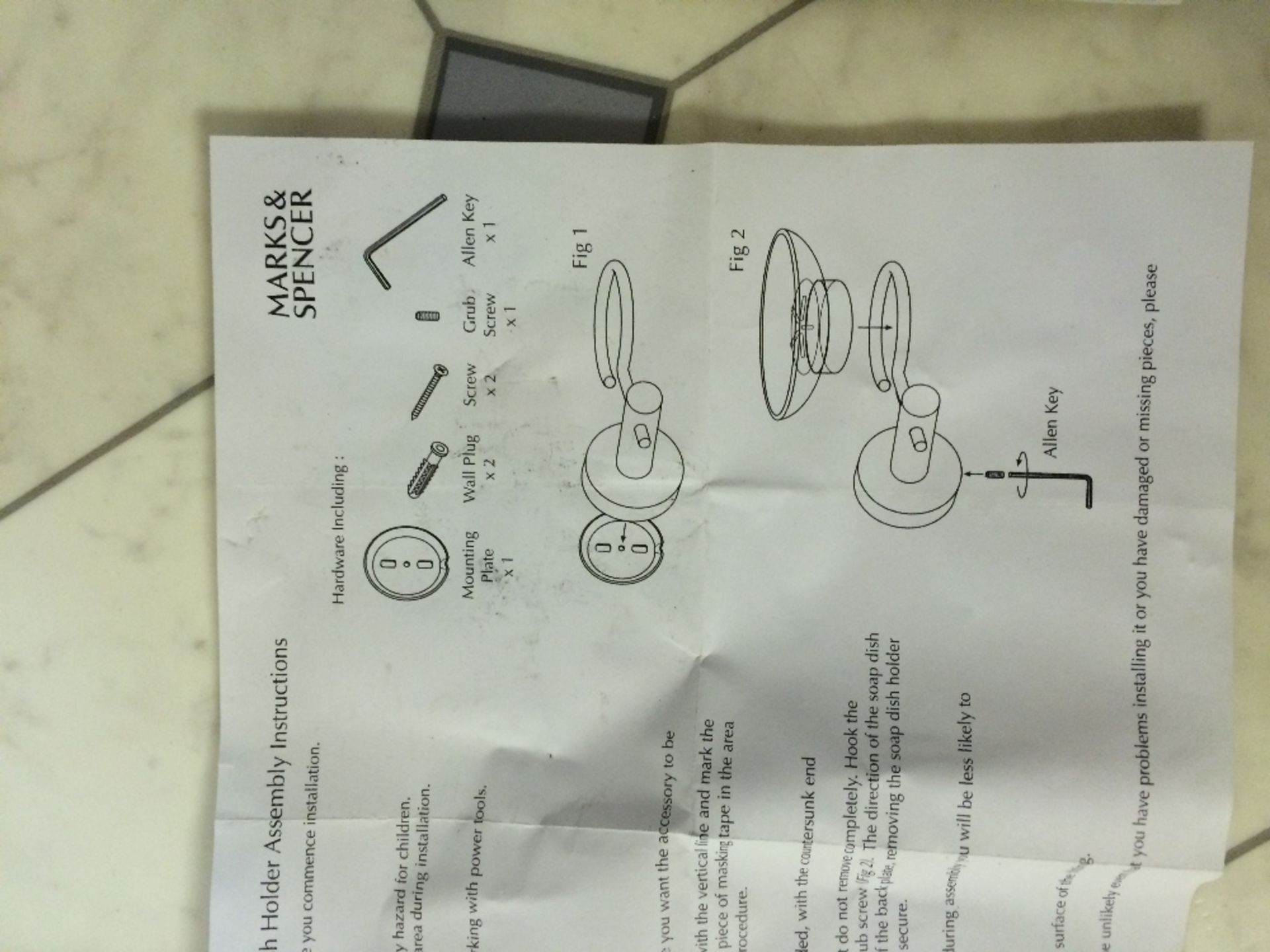 Marks & Spencer Towel Rail Soap Dish And Toilet Roll Holder With Instructions And Fitting Kit - Image 6 of 7