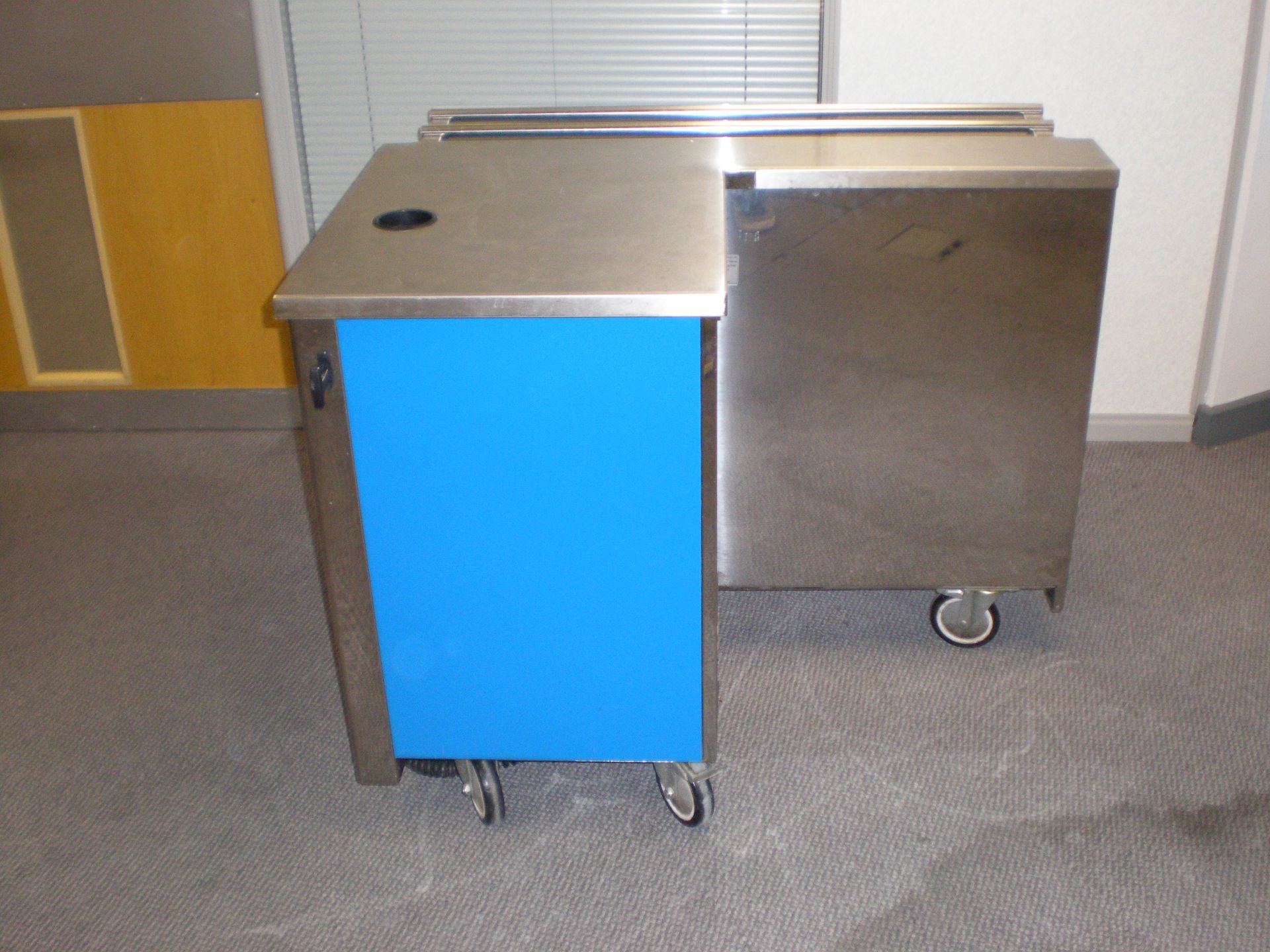 Canteen Stainless Steel Trolly Pay Station For Till, On Wheels, Collapsable Shelf For Trays, 2 - Image 3 of 6