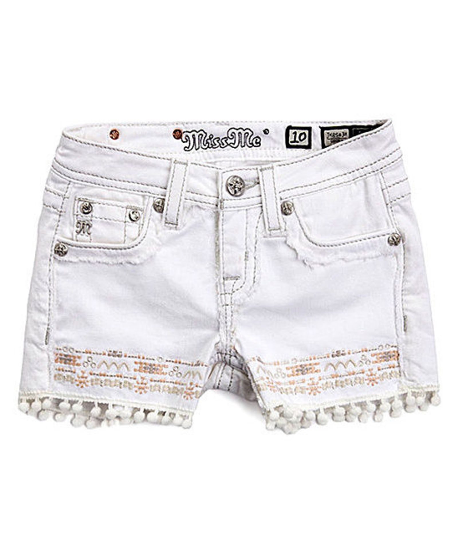 White Geometric Pom-Pom Denim Shorts (Age 14 yrs) (New with tags) [Ref: 39351601- T-31]