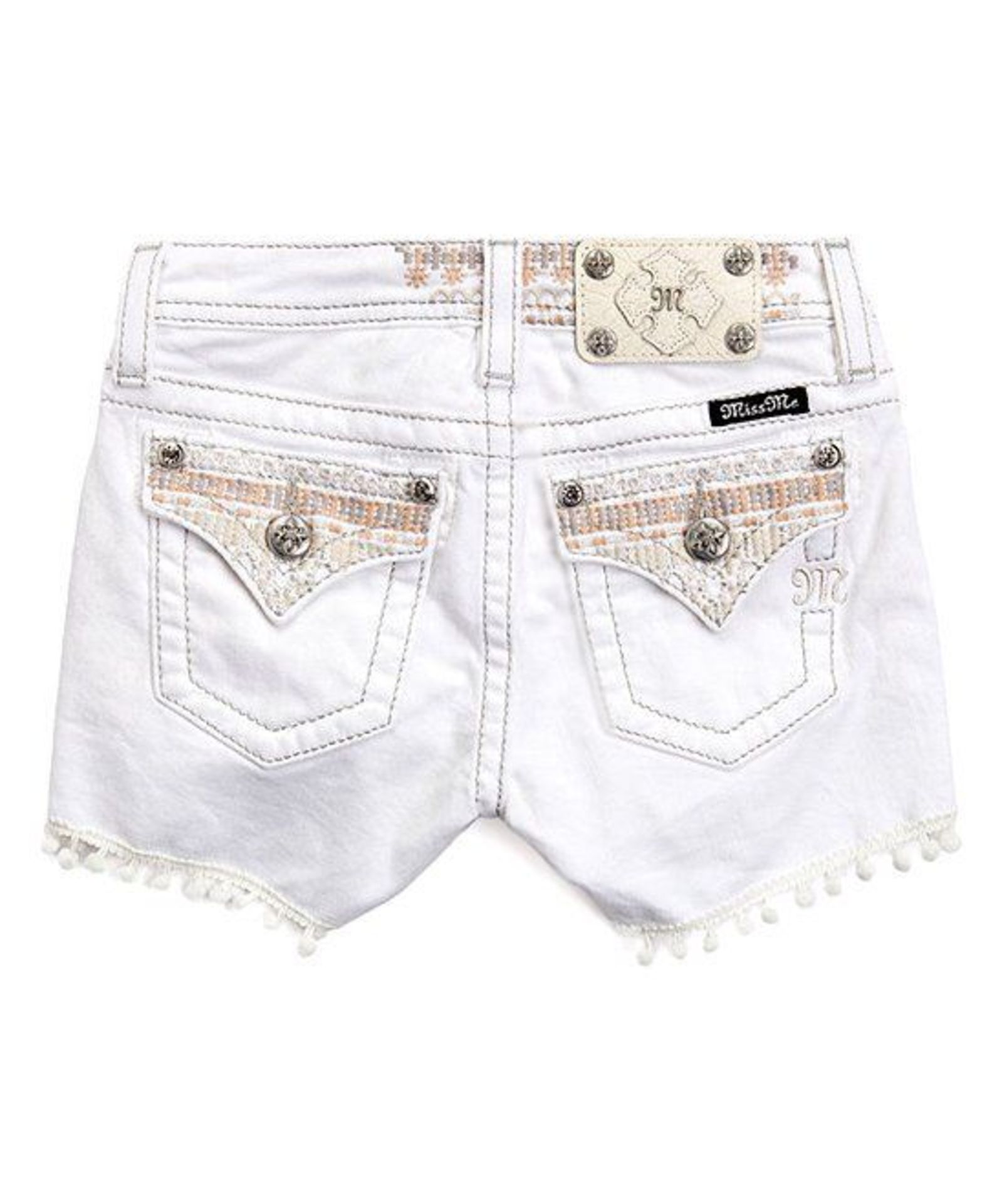 White Geometric Pom-Pom Denim Shorts (Age 14 yrs) (New with tags) [Ref: 39351601- T-31] - Image 2 of 4