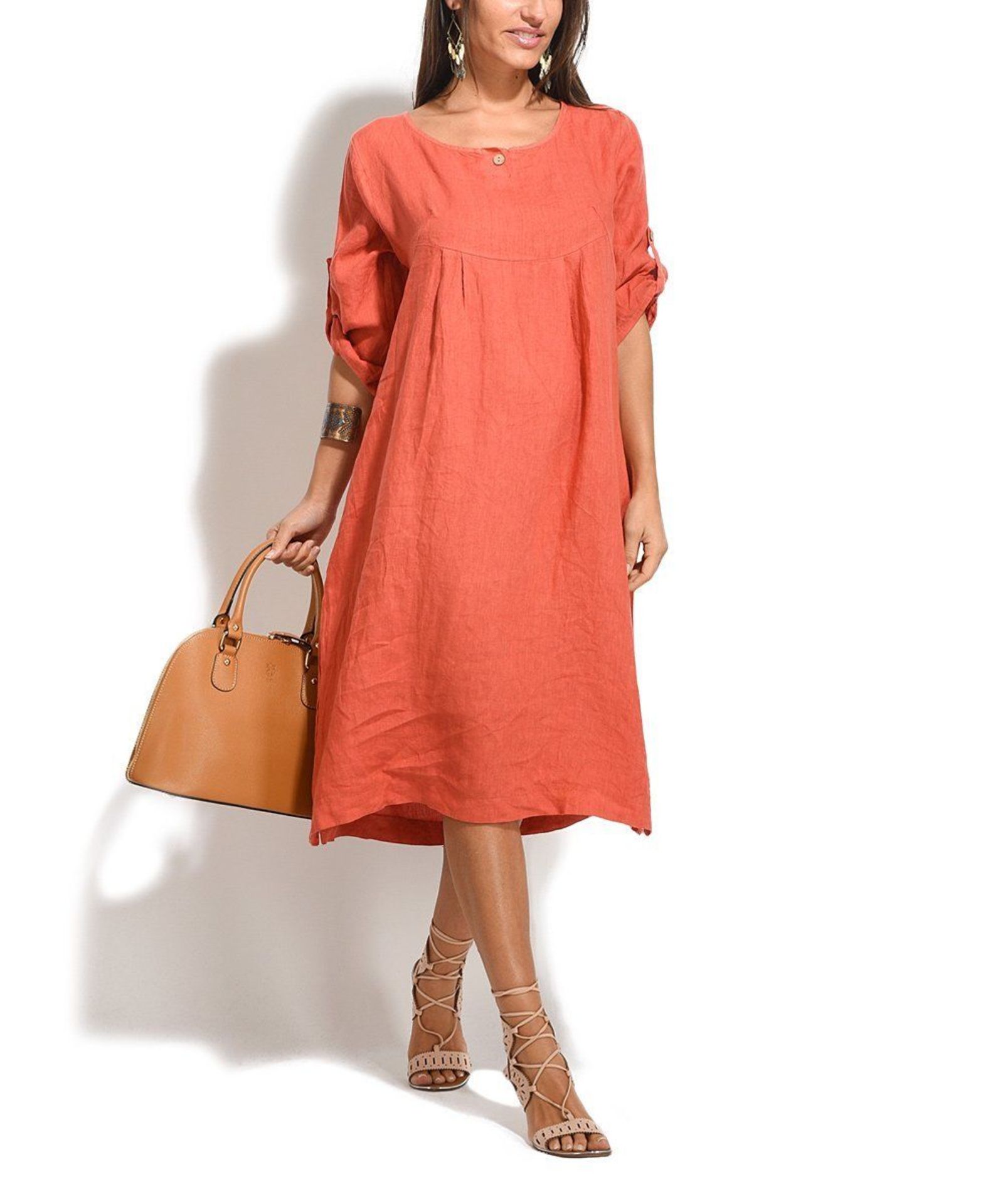 100% LIN BLANC Coral Charlotte Linen Dress - Plus Too (Uk Size 18:Us Size 14) (New with tags) [