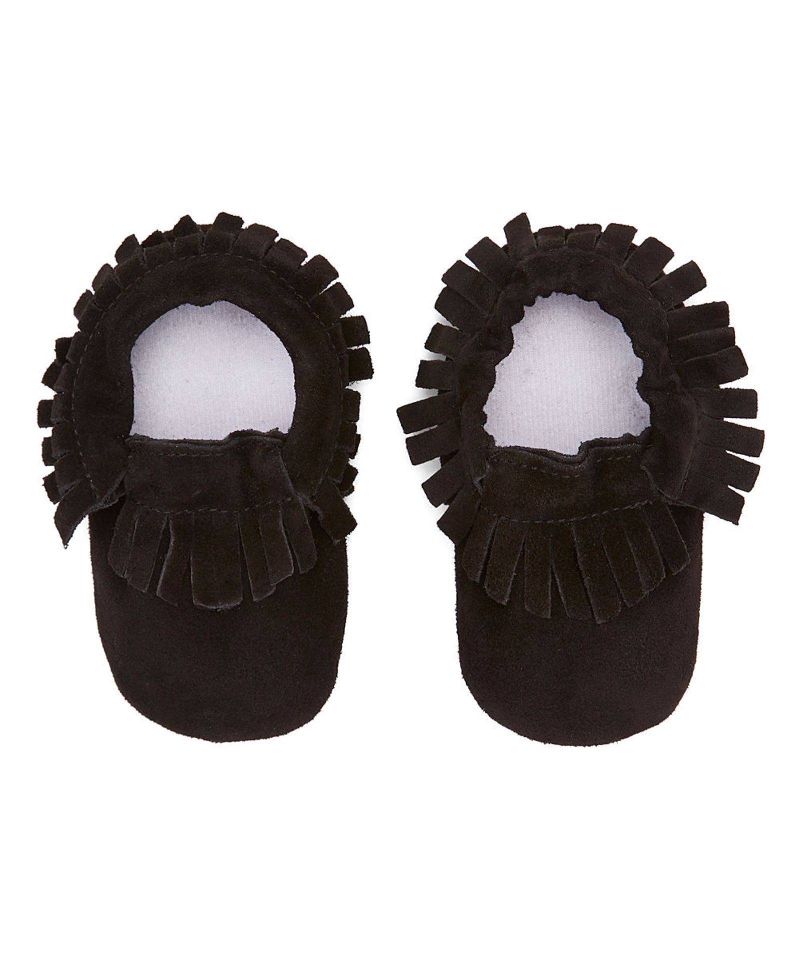 Just Couture, Boys Black Suede Fringe Moccasins, XL (New with box) [Ref: 34423544- S]