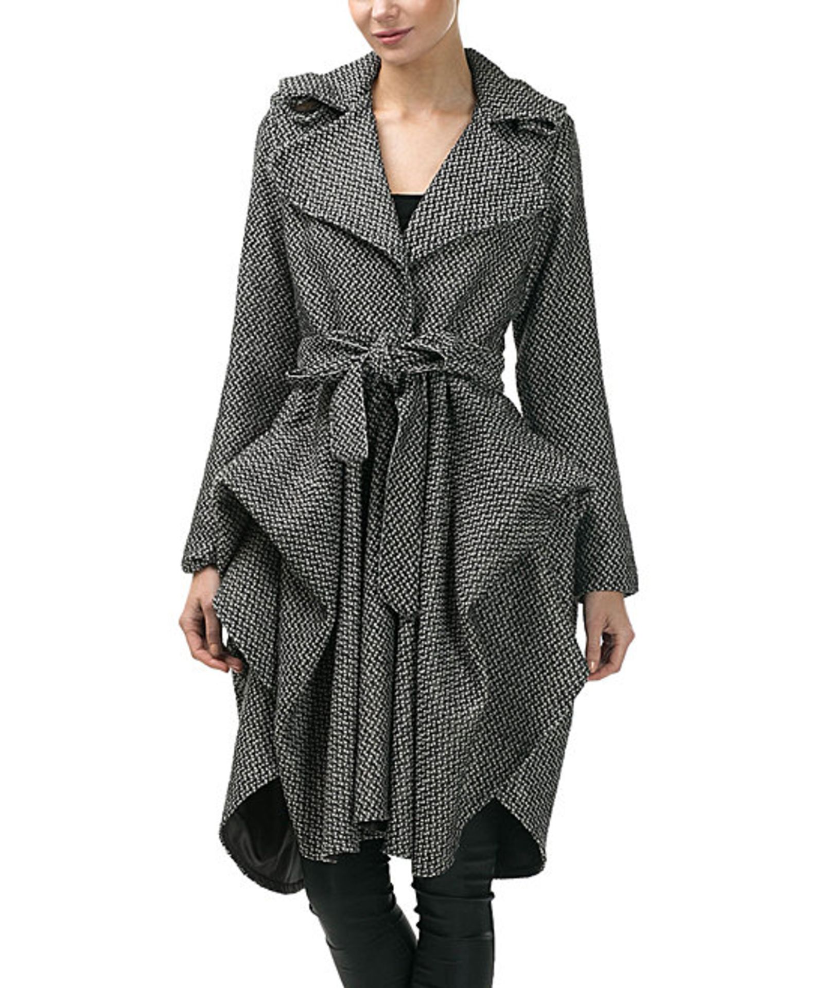 CQbyCQ Gray Zigzag Asymmetric Drape Trench Coat (Us Size: S) [Ref: 31237012]