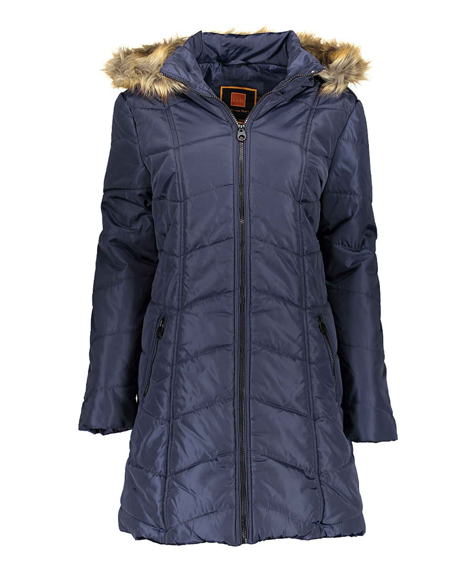 Lady von Hart Lady von Hart Navy Chevron Faux Fur Trim Hooded Puffer Coat - Plus Too (Us Size: