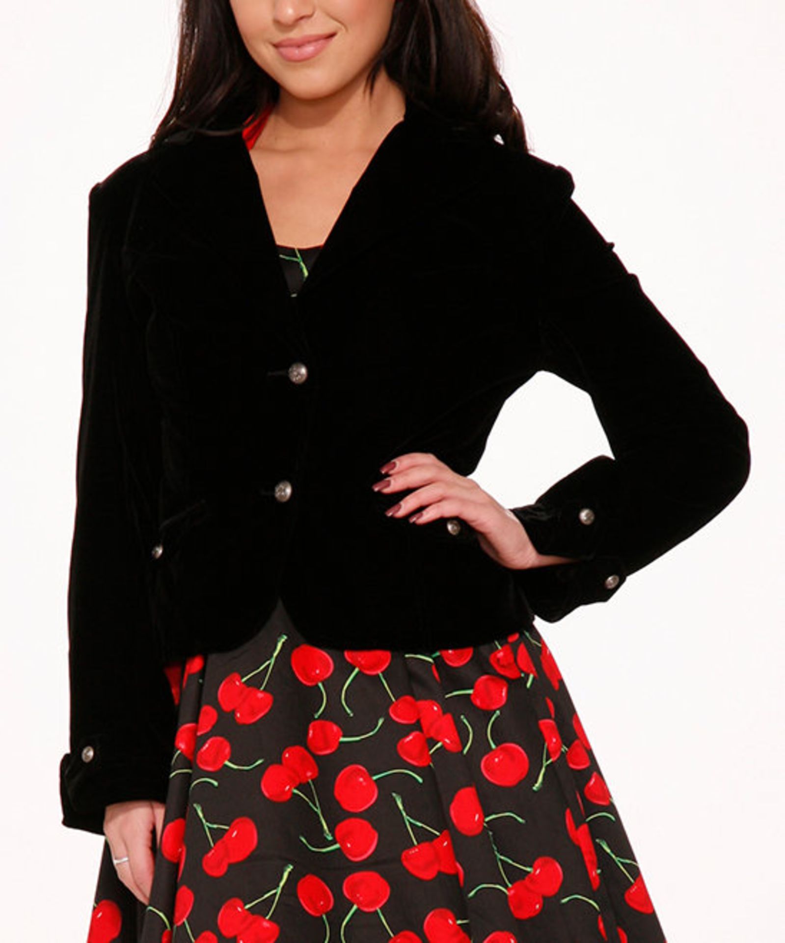 HEARTS & ROSES LONDON Black Button-Accent Velvet Jacket - Plus Too (Us Size: XL) [Ref: 46187673-] - Image 3 of 3