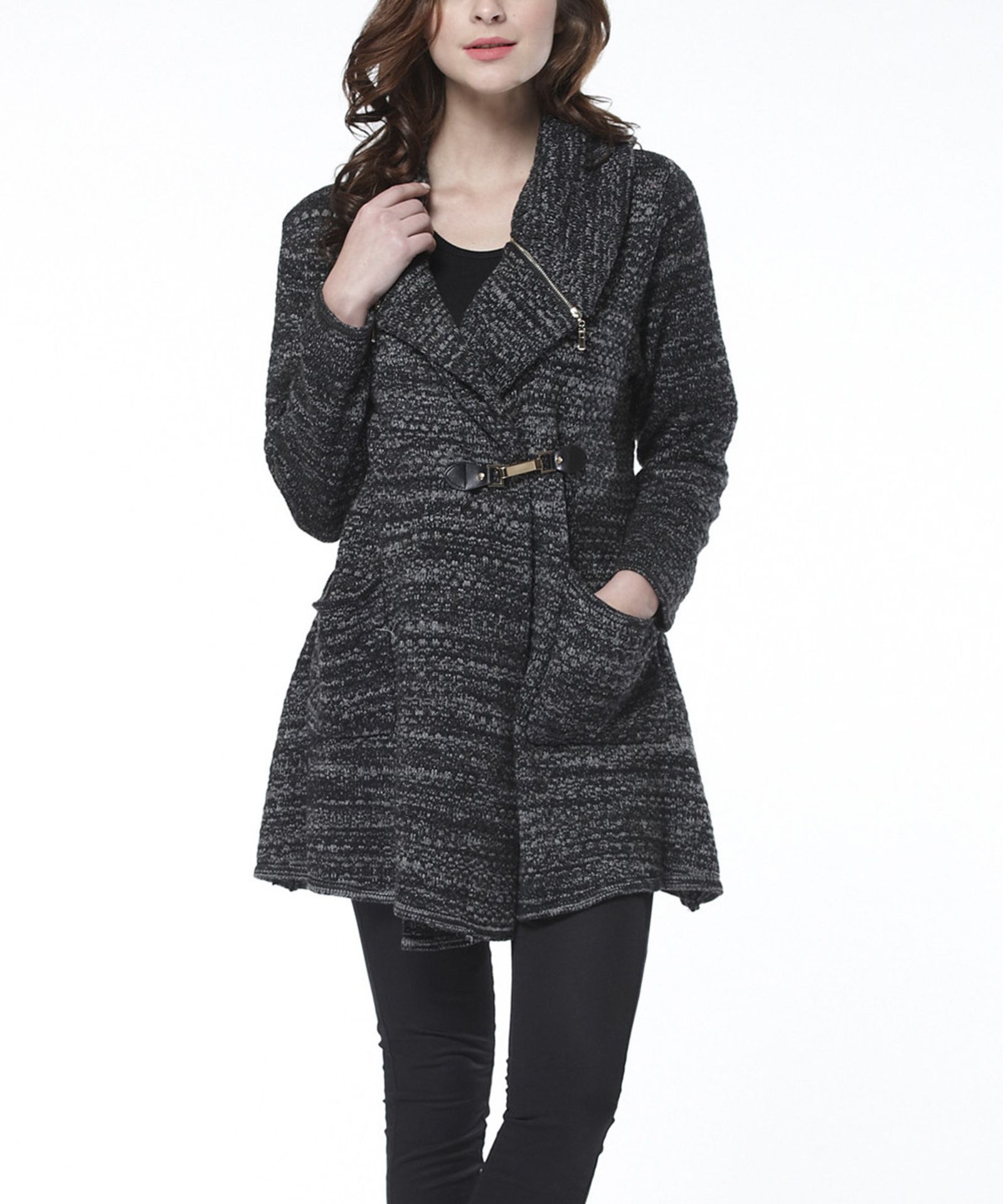 Simply Couture Black Wool-Blend Belted Cardigan (Us Size: M) [Ref: 29623998] - Image 2 of 3