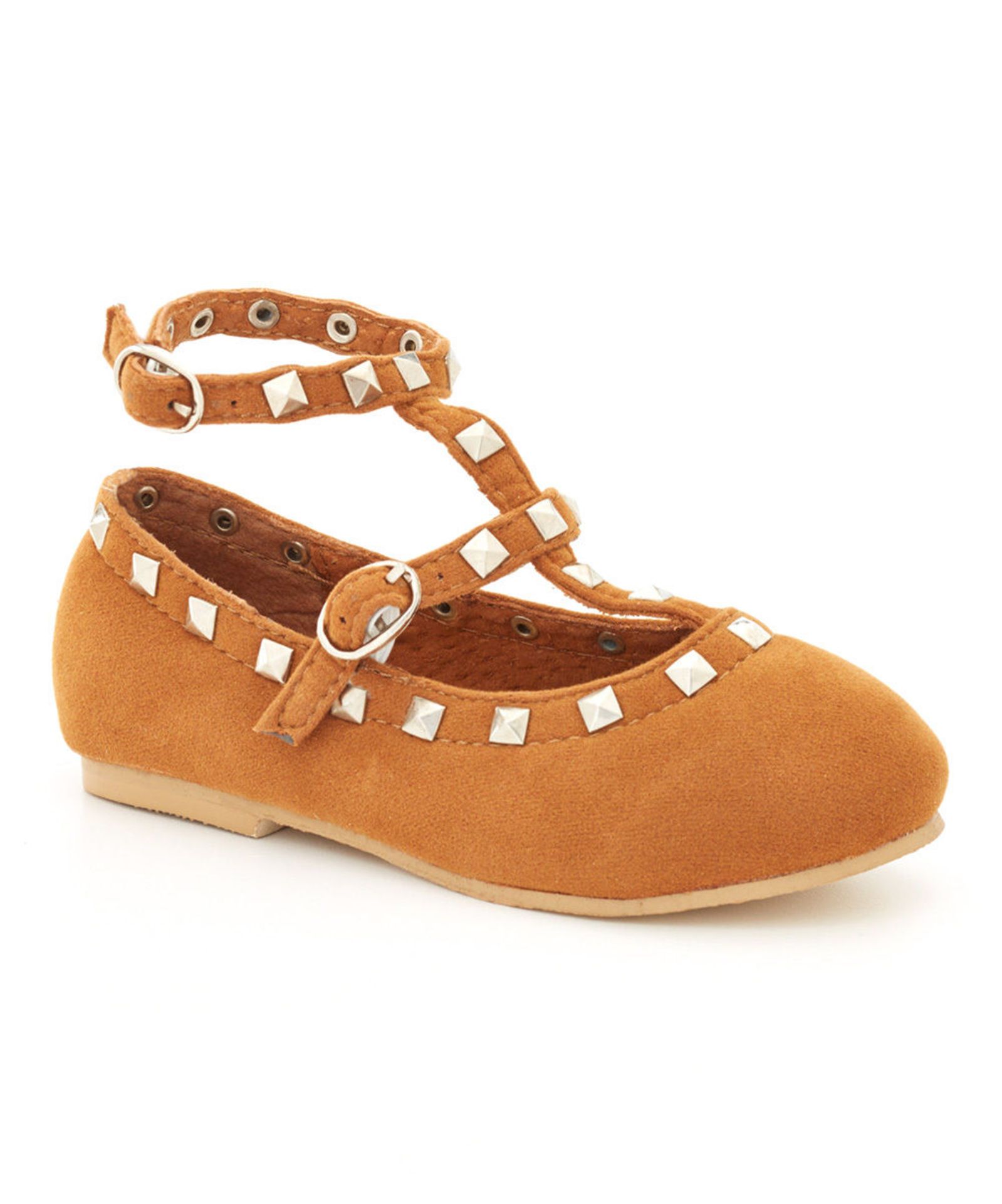 China Doll, Brown Studded Joan Suede Flat, Little Kid Size 2 (New with box) [Ref: 11186693- L-002]