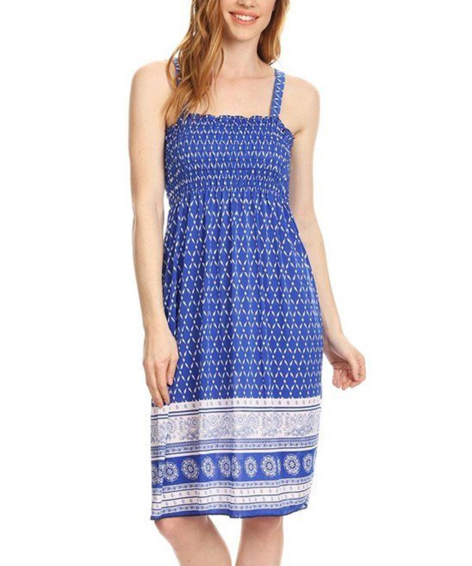 Nema Avenue Blue & White Arabesque Sleeveless Dress (Uk 16:Us 12) (New with tags) [Ref: 46806228-
