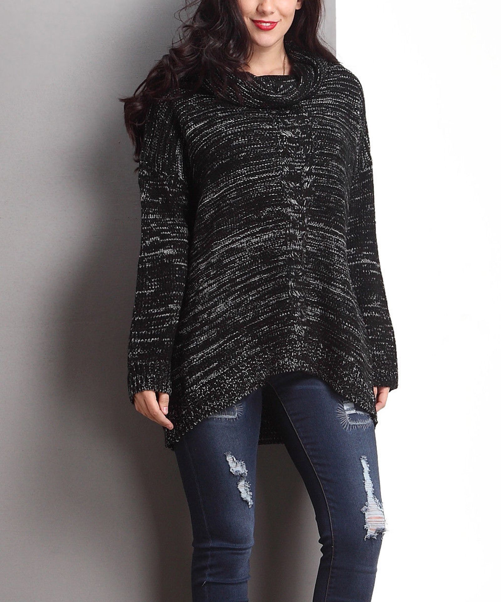 Reborn Collection Black Cable-Knit Cowl Neck Hi-Low Sweater - Plus (Uk 28:Us 24) (New with tags) [