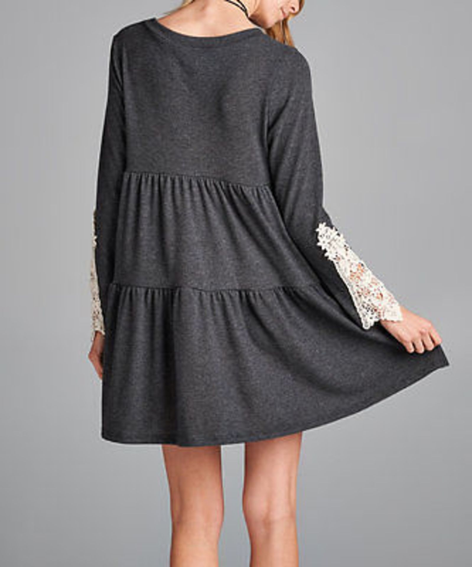 Charcoal Crochet-Sleeve Swing Dress (US S/UK 8/EU 36) (New with tags) [Ref: 44823101- T-4] - Image 3 of 3