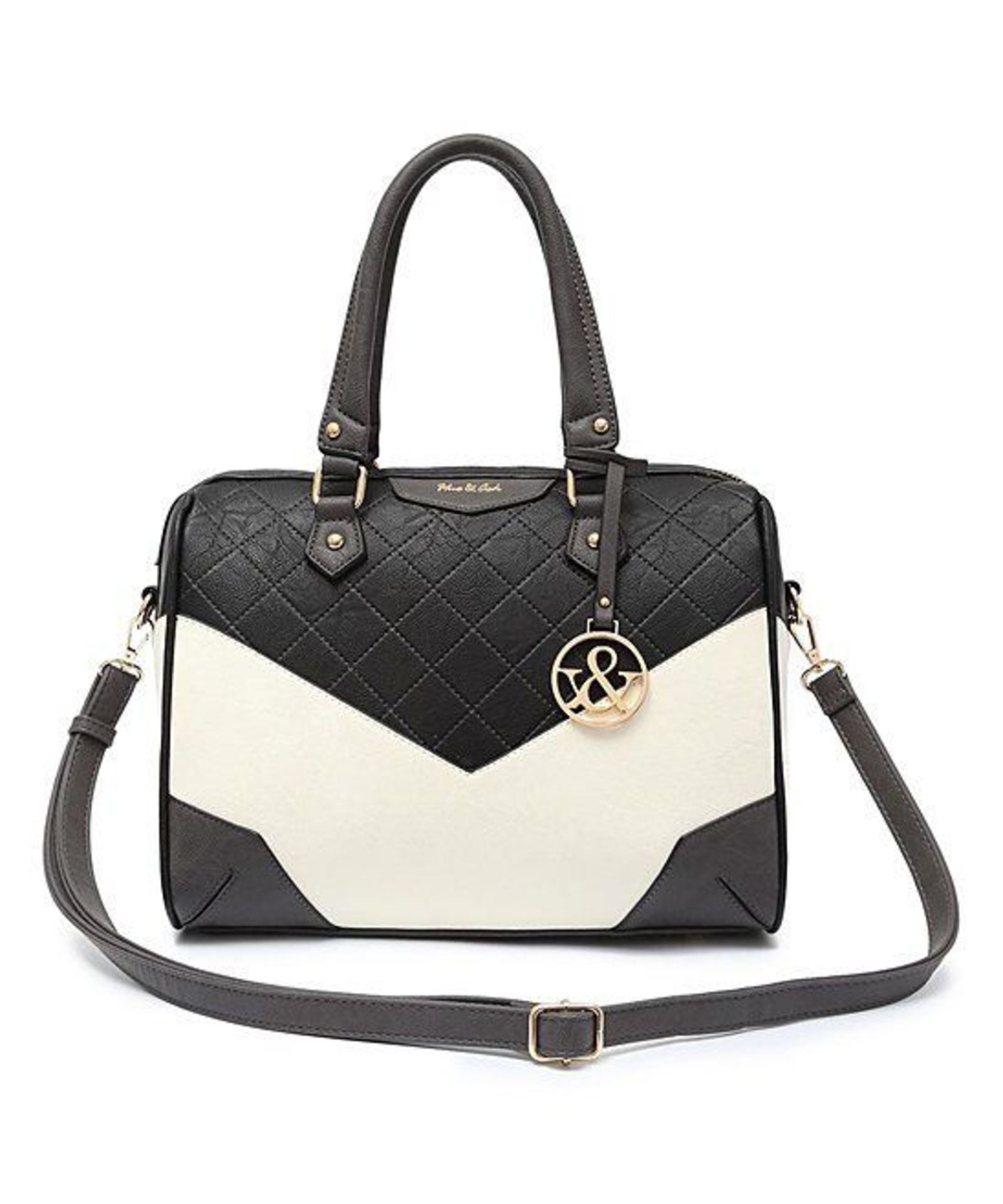 Hue & Ash Black & White Top-Handle Quilted Satchel (New with tags) [Ref: 41711271- S]