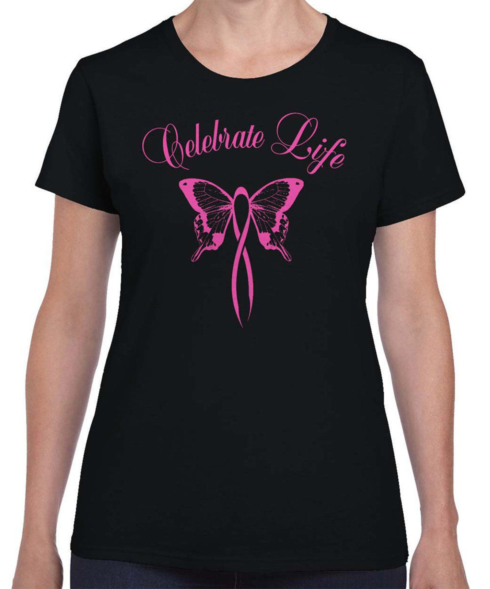 Pray For A Cure Black 'Celebrate Life' Tee (US 14/UK 18/EU 46) (New with tags) [Ref: 30053306- T-