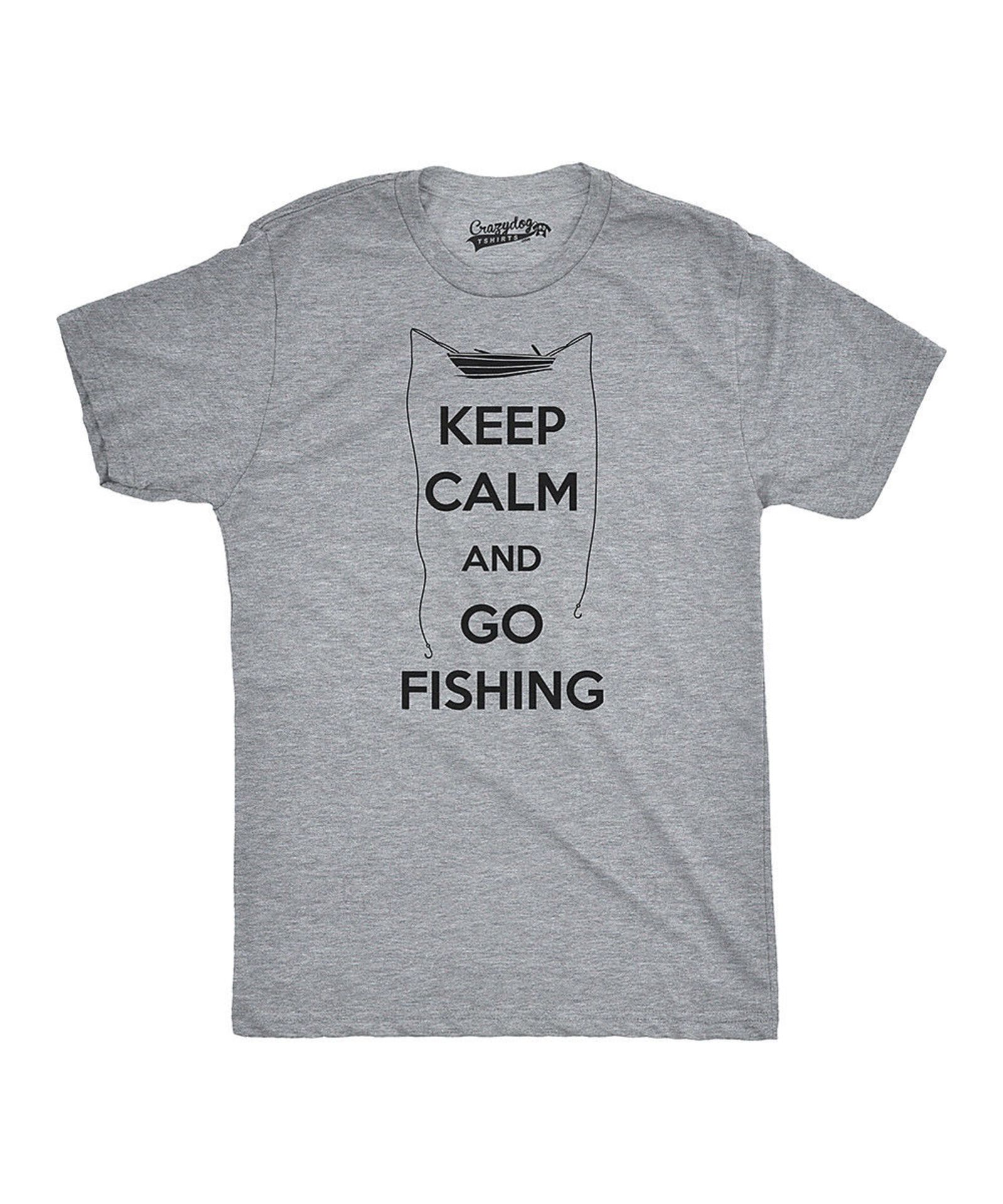 Crazy Dog Gray 'Keep Calm & Go Fishing' Tee, Size Large Adult (New with tags) [Ref: 37524846- T-