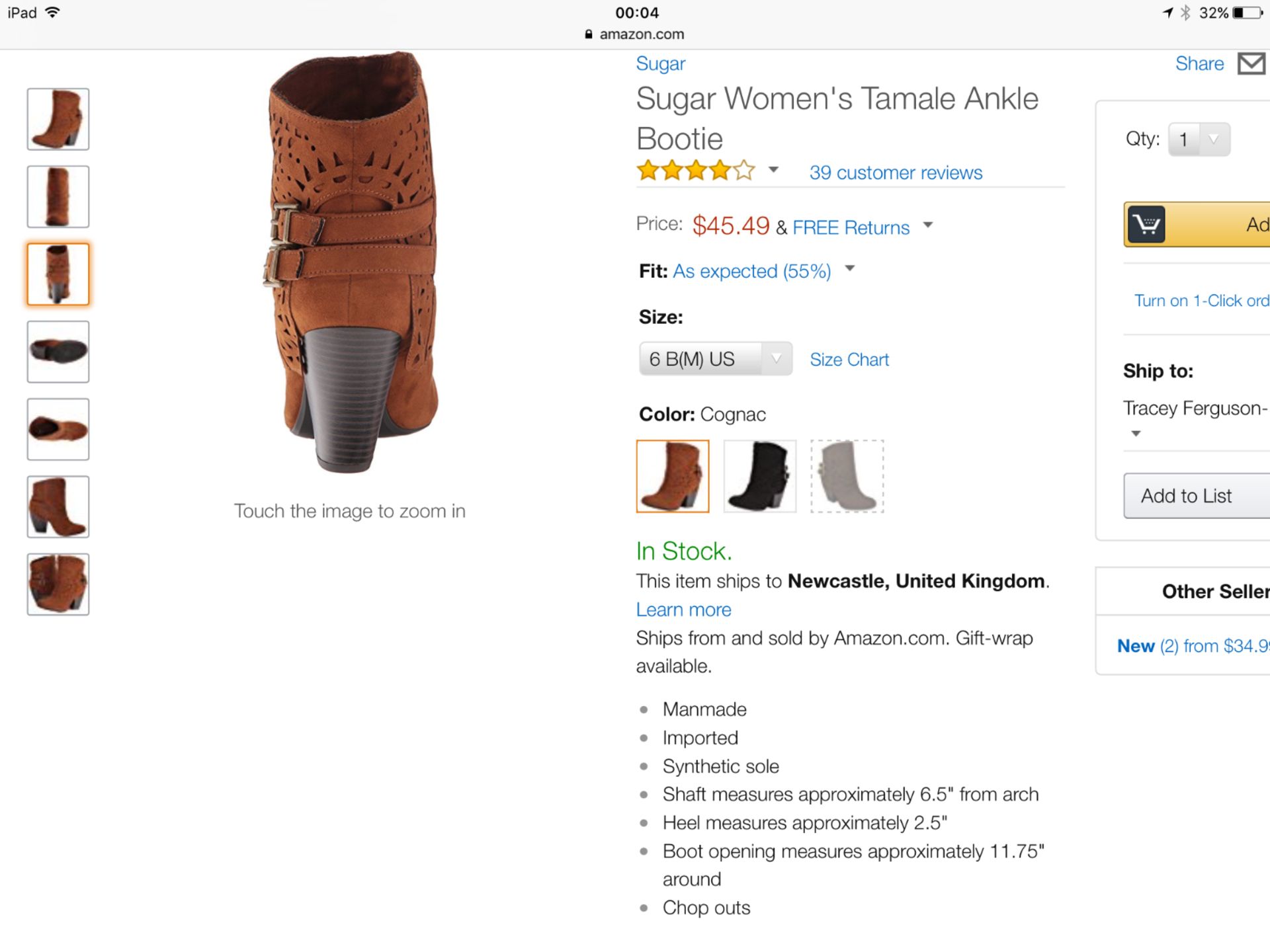 Sugar Women's Tamale Ankle Bootie, Size US Eur 36 UK 4 (New with box) [Ref: B-002] - Image 3 of 8