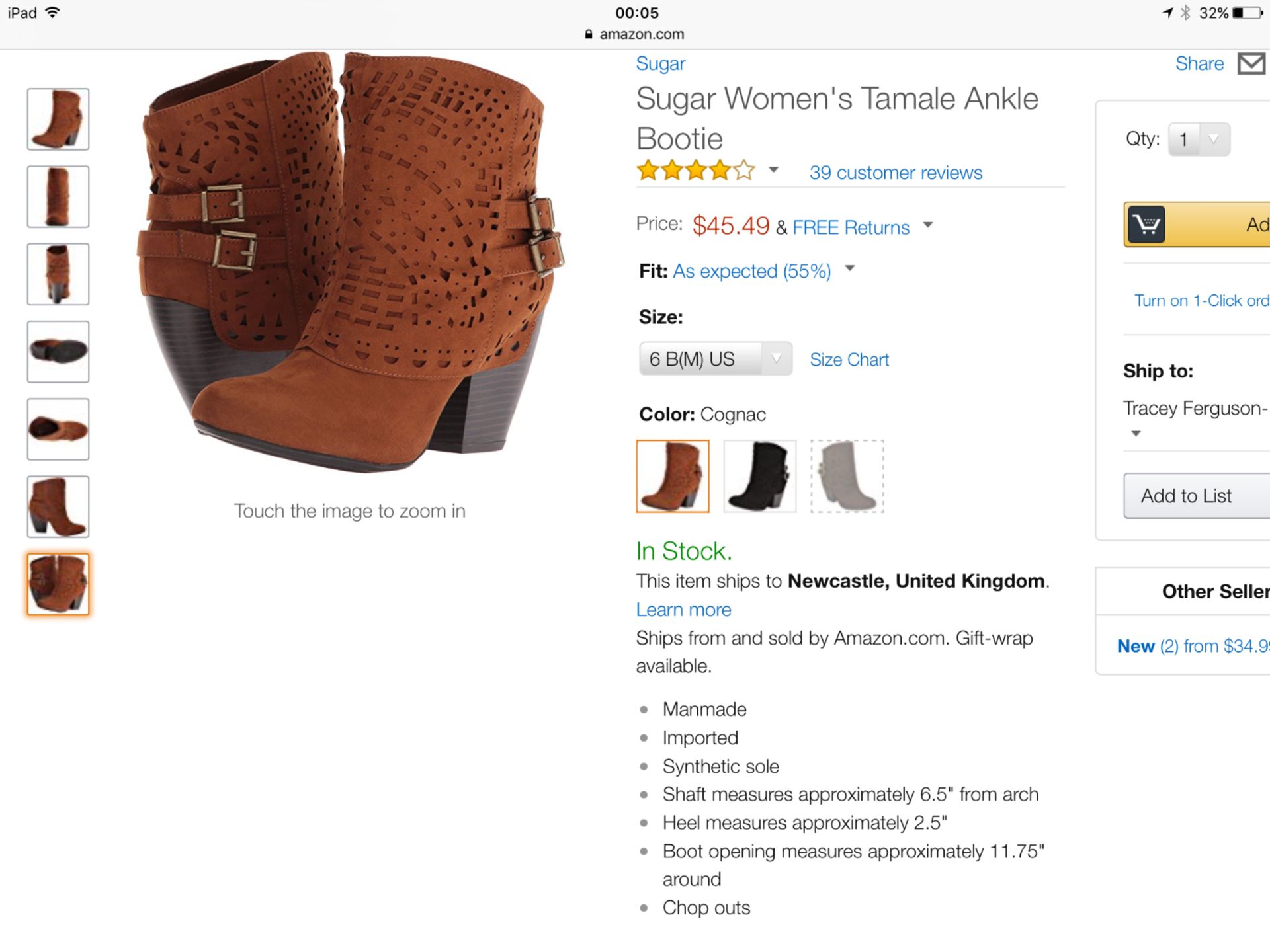Sugar Women's Tamale Ankle Bootie, Size US Eur 36 UK 4 (New with box) [Ref: B-002] - Image 7 of 8
