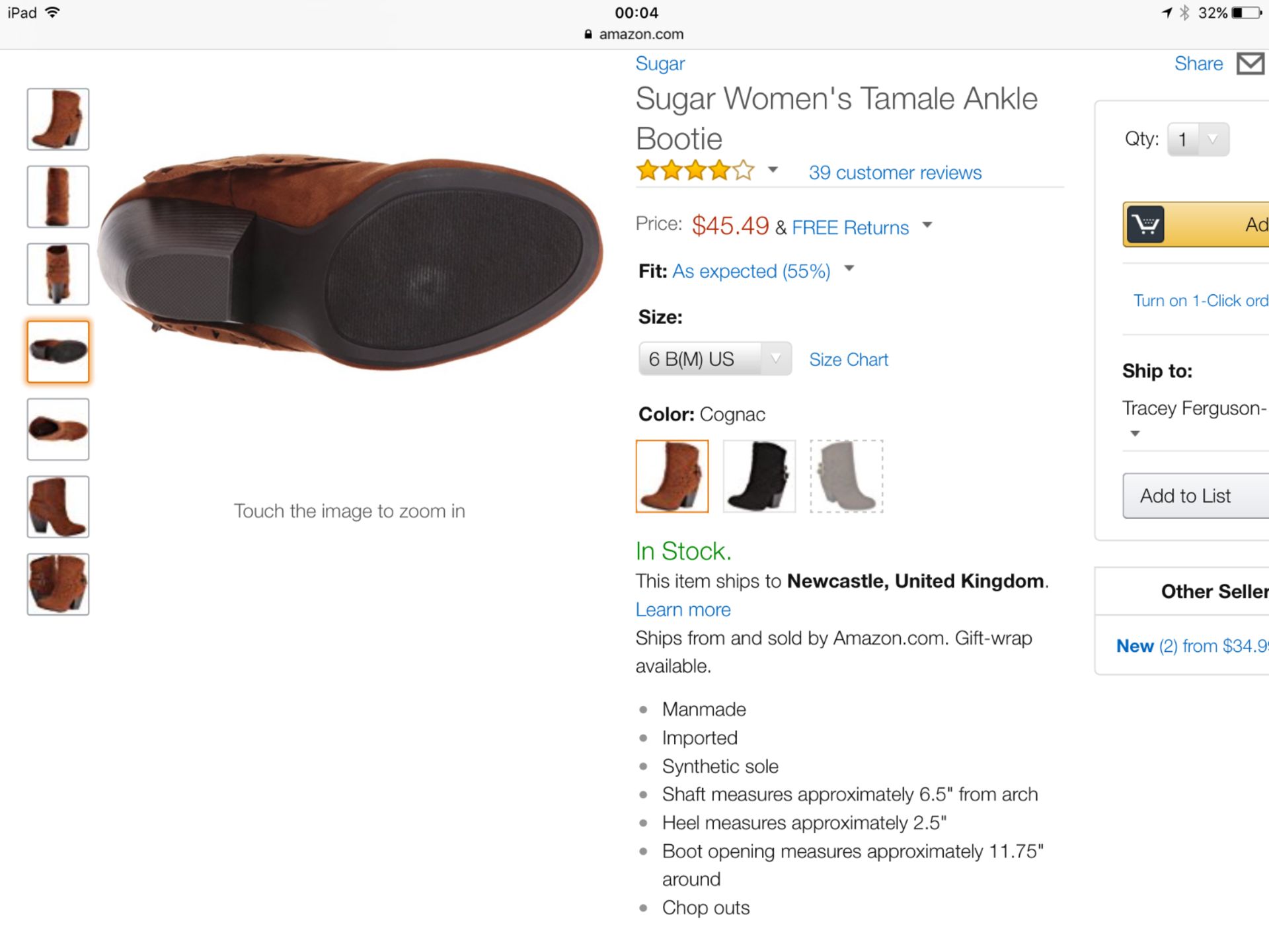Sugar Women's Tamale Ankle Bootie, Size US Eur 36 UK 4 (New with box) [Ref: B-002] - Image 4 of 8