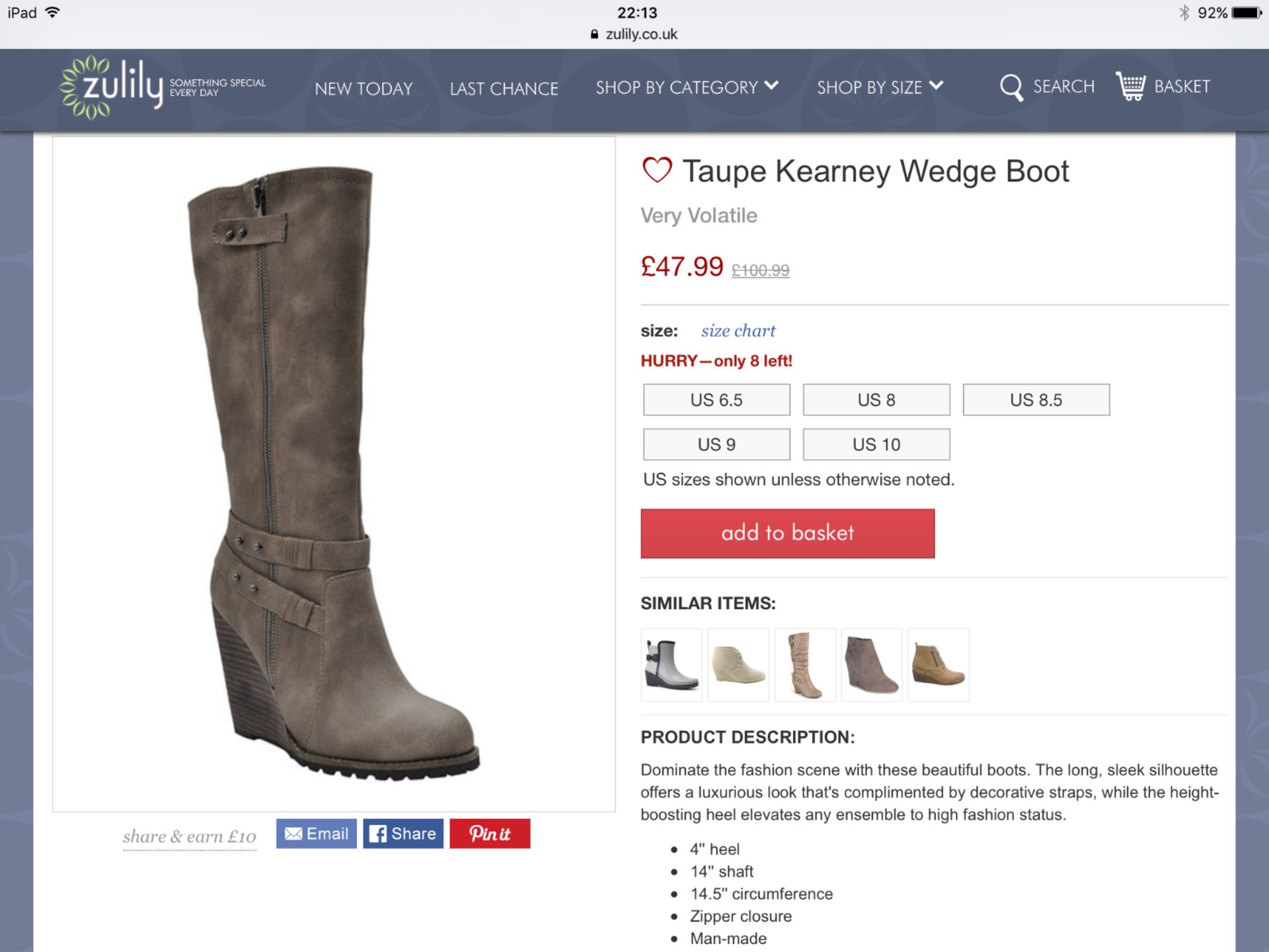 Very Volatile Taupe Kearney Wedge Boot, Size Eur 39, RRP £100.99 (New with box) [Ref: H-003] - Image 3 of 4