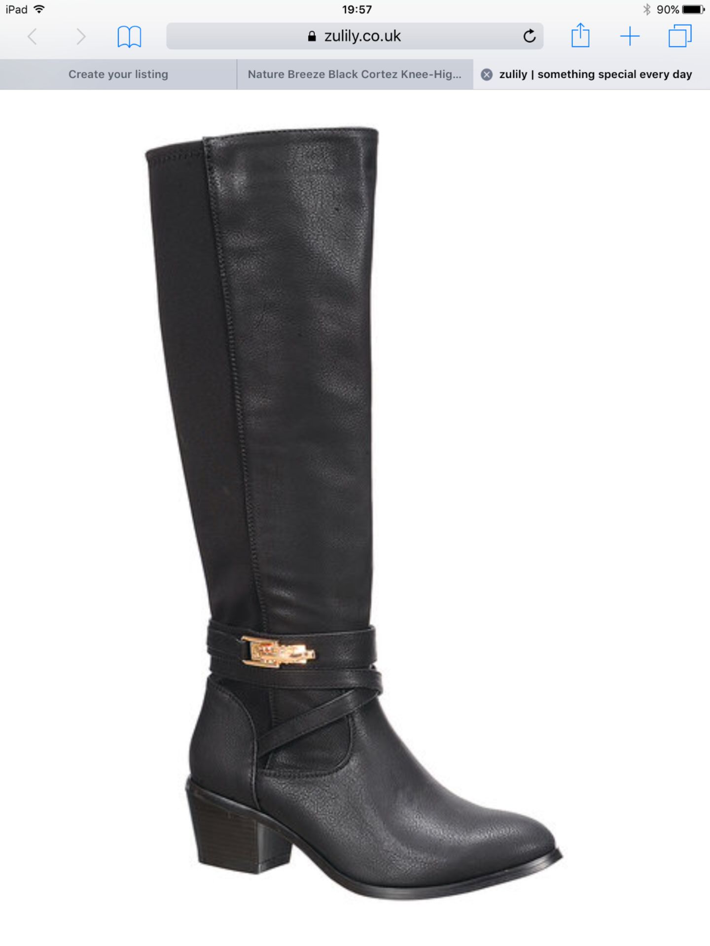 Nature Breeze Black Cortez Knee-High Boot, Size Eur 37.5, RRP £74.99 (New with box) [Ref: